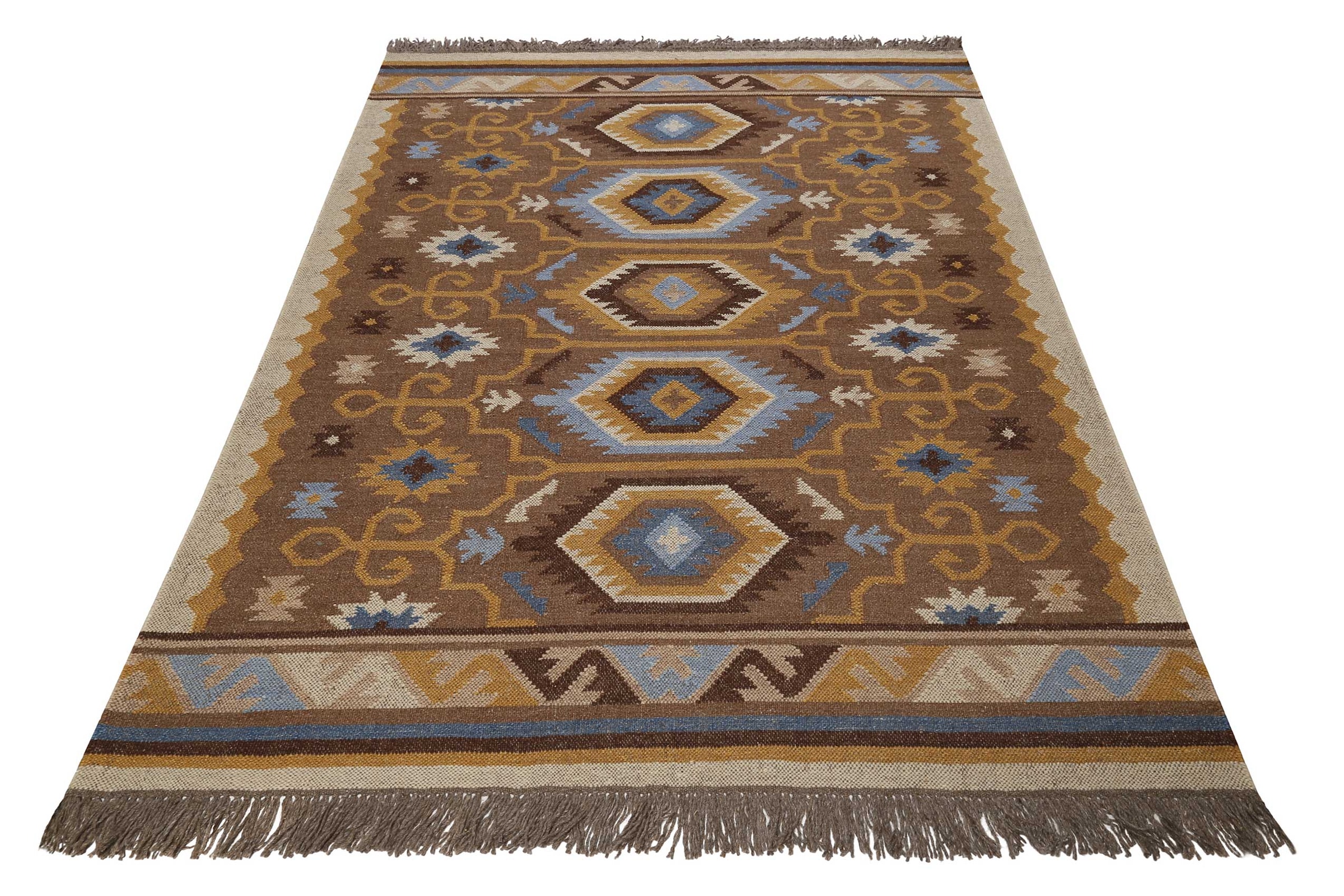 Green Looop Tapis en laine »Valere« Rectangulaire 5 mm Höhe Fransen, Kelim, handgewebt, Natur, Wohnzimmer, Schlafzimmer, Ethno