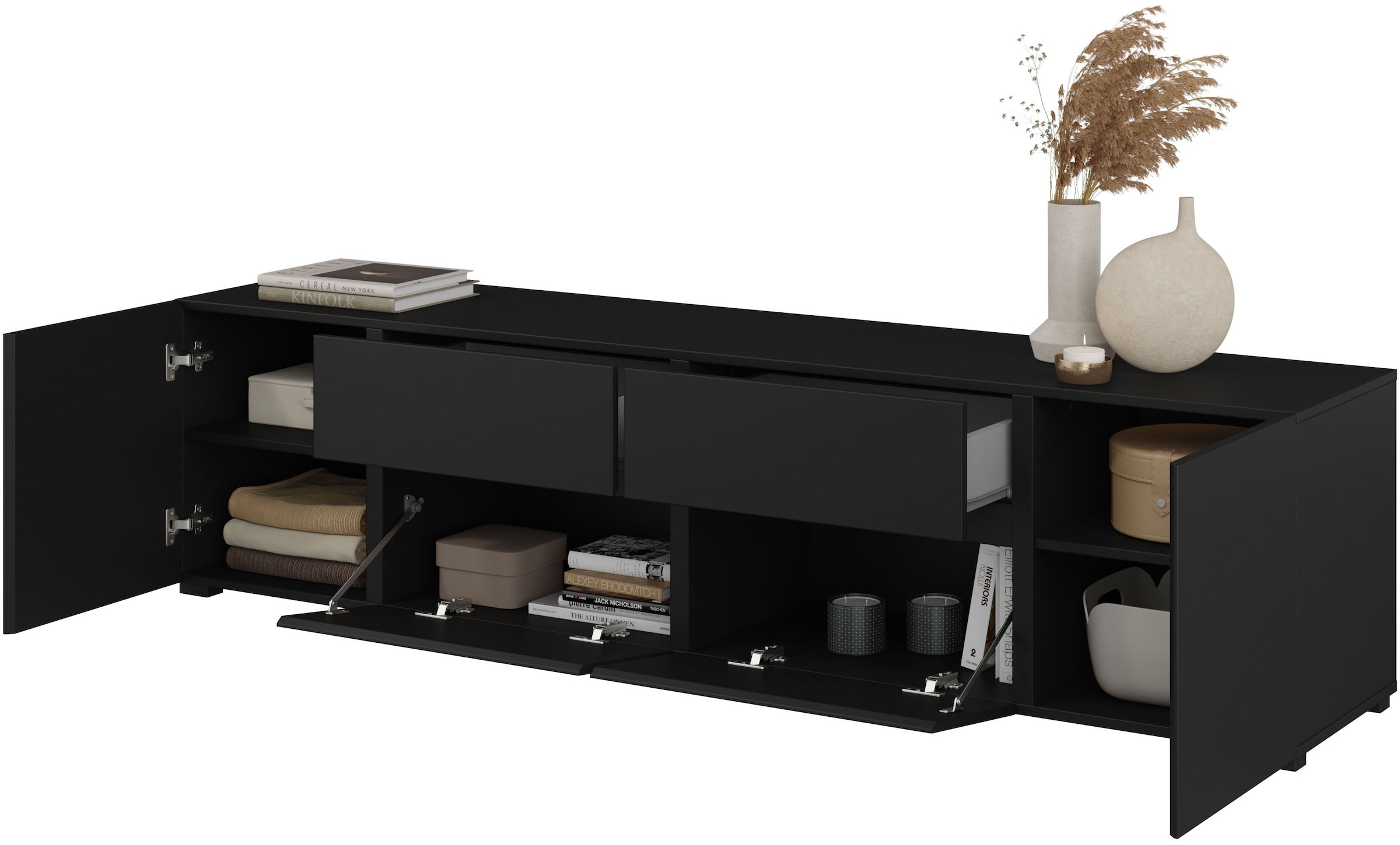 GOODproduct Table basse »Metric,Breite 195cm, grifflose Lowboard 2Klappen/2Schubkästen/2Tür« TV-Schrank mit viel Stauraum, TV-Board