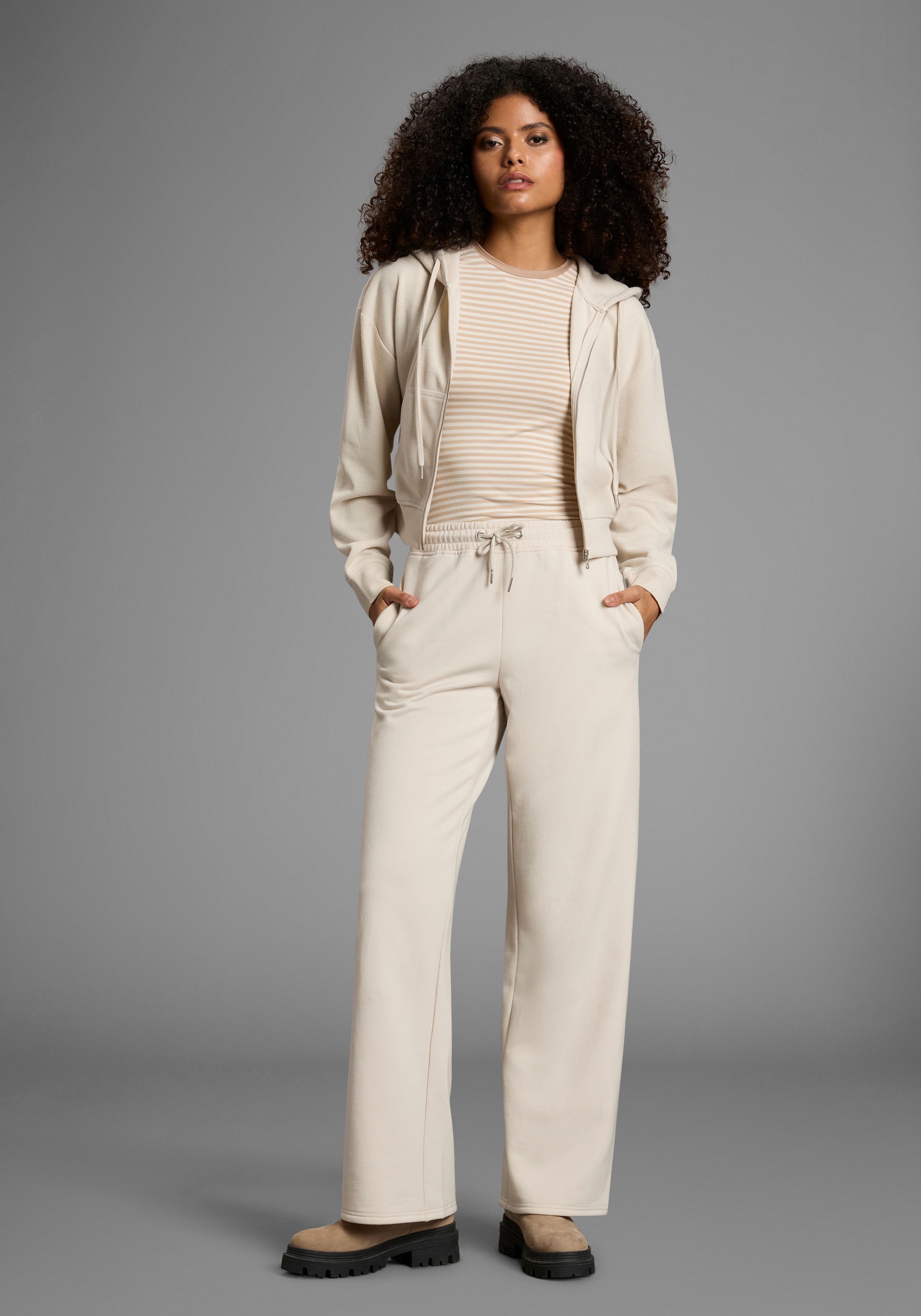 Laura Scott Kapuzensweatjacke mit Kapuze und Kordelzug, aus angerauter Sweatware, Langarm