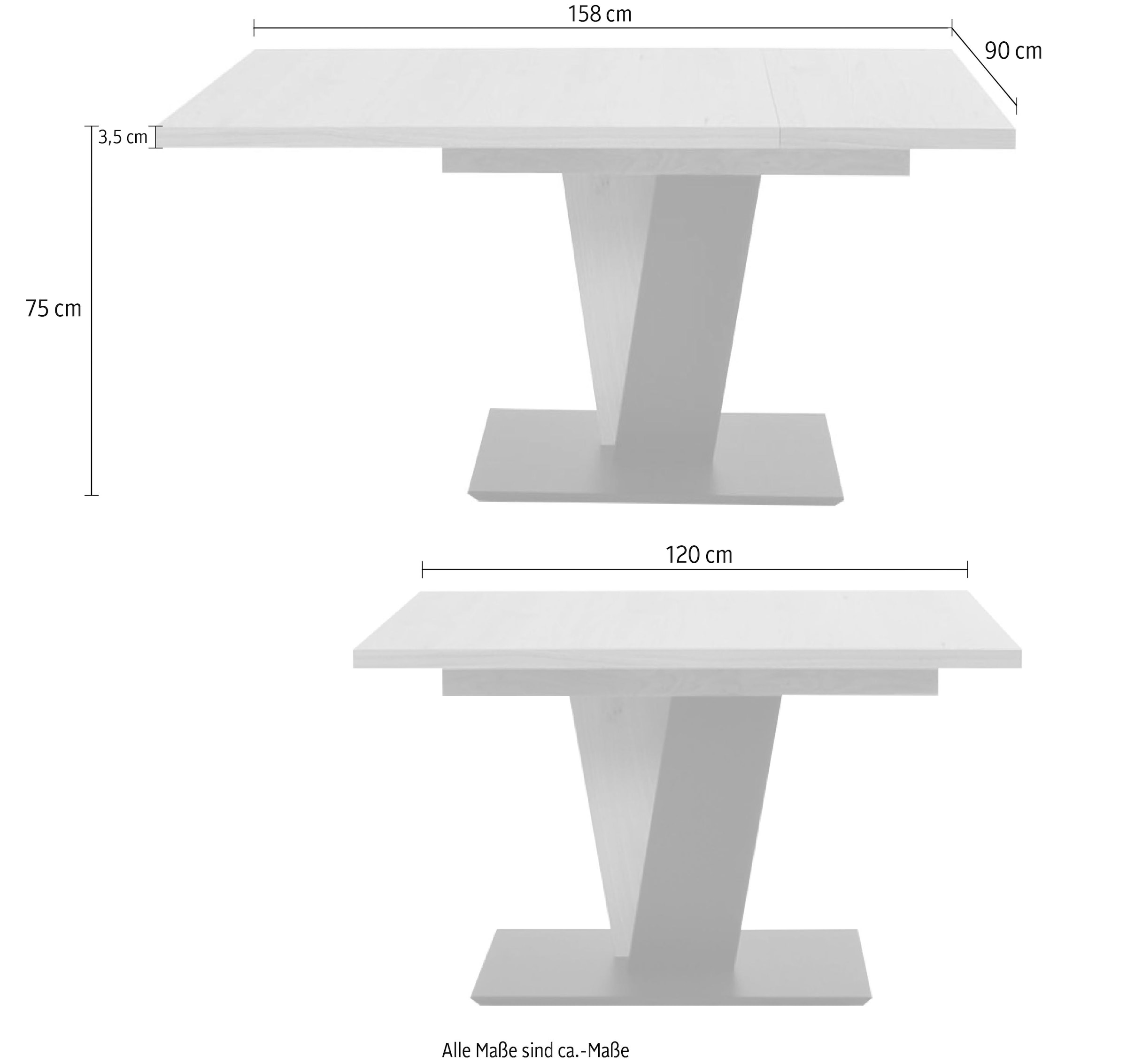 K+W Komfort & Wohnen Table de salle à manger »Giacomo III mit Ansteckplatte erweiterbar« Table à manger en chêne noueux bianco plaqué, piètement bicolore