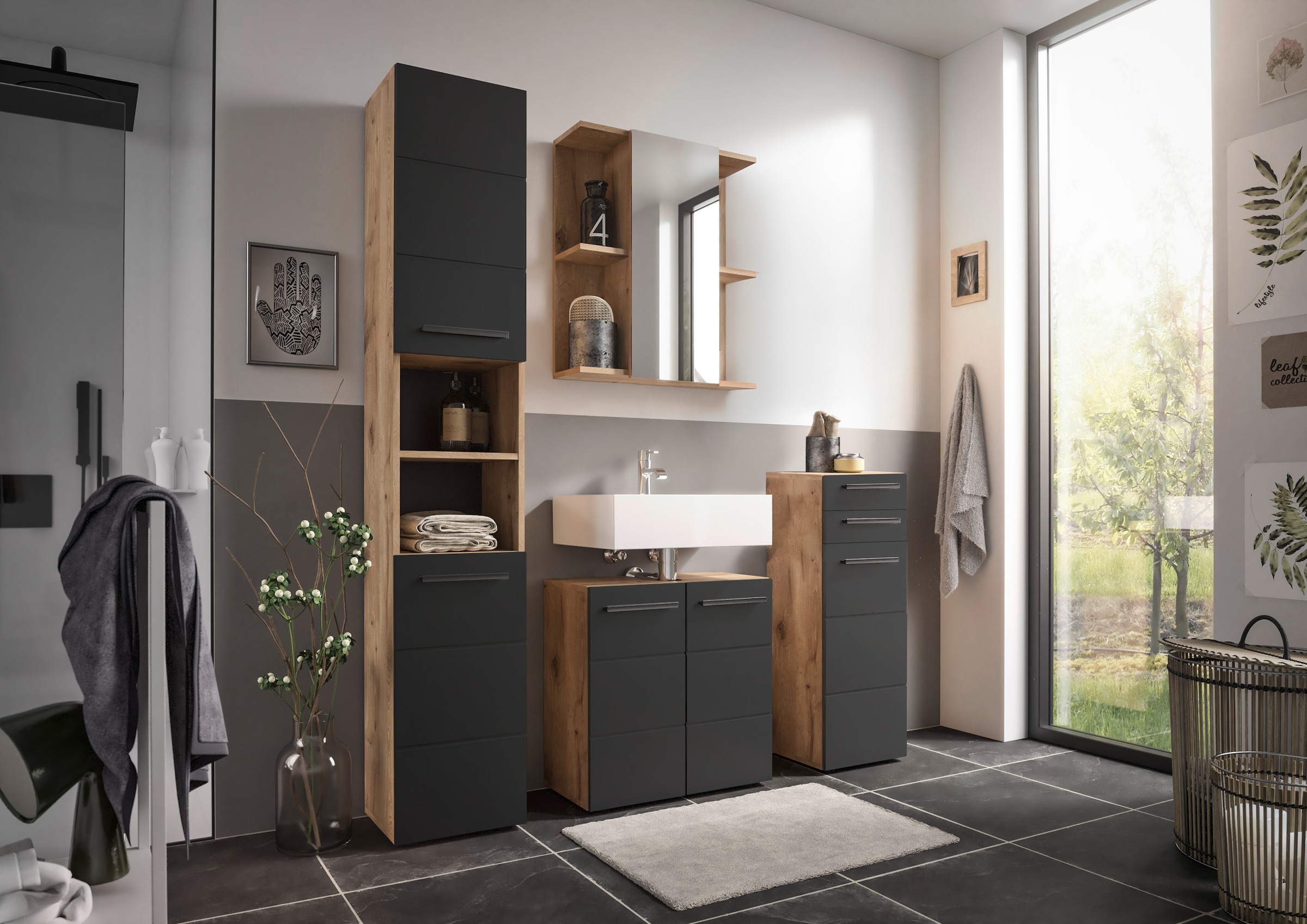 BASIC by Balculina Waschbeckenunterschrank »Rom BxHxT 60x62x31« 1 Stk. tlg. Breite 60cm, Kunststoffgriffe, Made in Europa