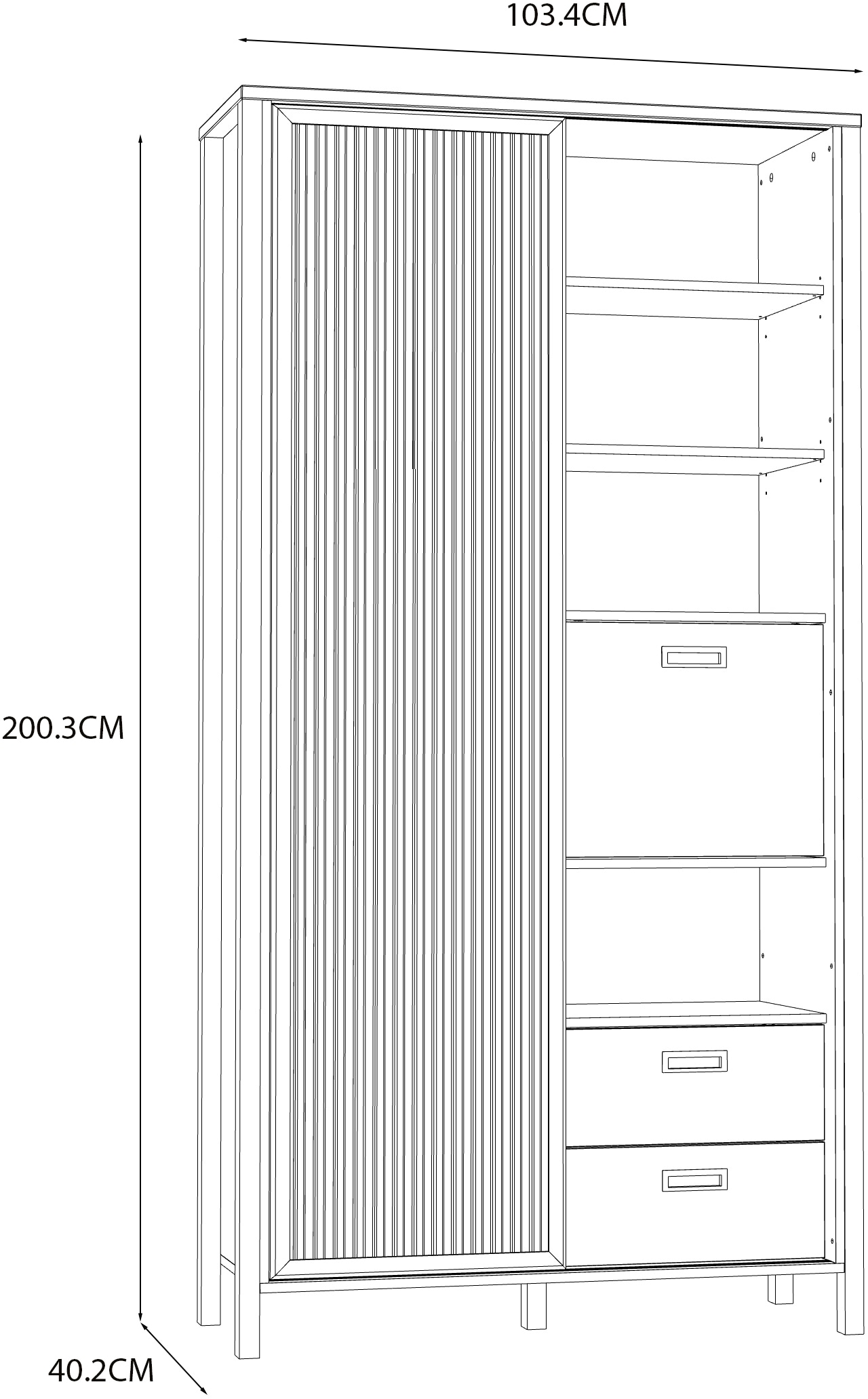 FORTE Highboard »Jytana« Höhe 200,3 cm, Schiebetüre mit Lamellenoptik, Mauvella Eiche / Schwarz