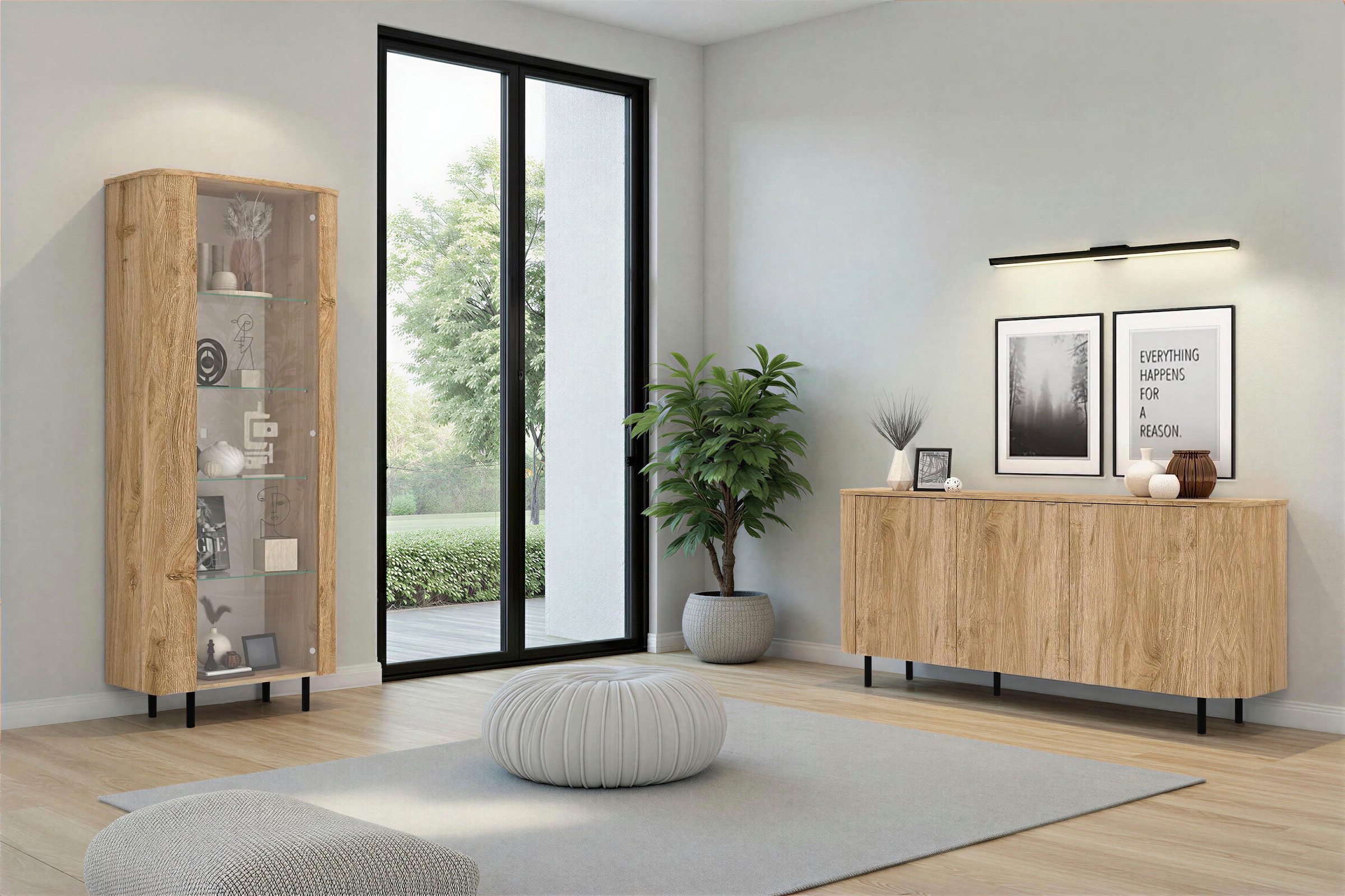 Home affaire Vitrines »Murano, Standvitrine H 200 cm, B 80 cm, 1 Tür, Vitrinenschrank« Formgebogenes MDF, Stirnseiten mit Rundung, Metallfüsse, stilvoll