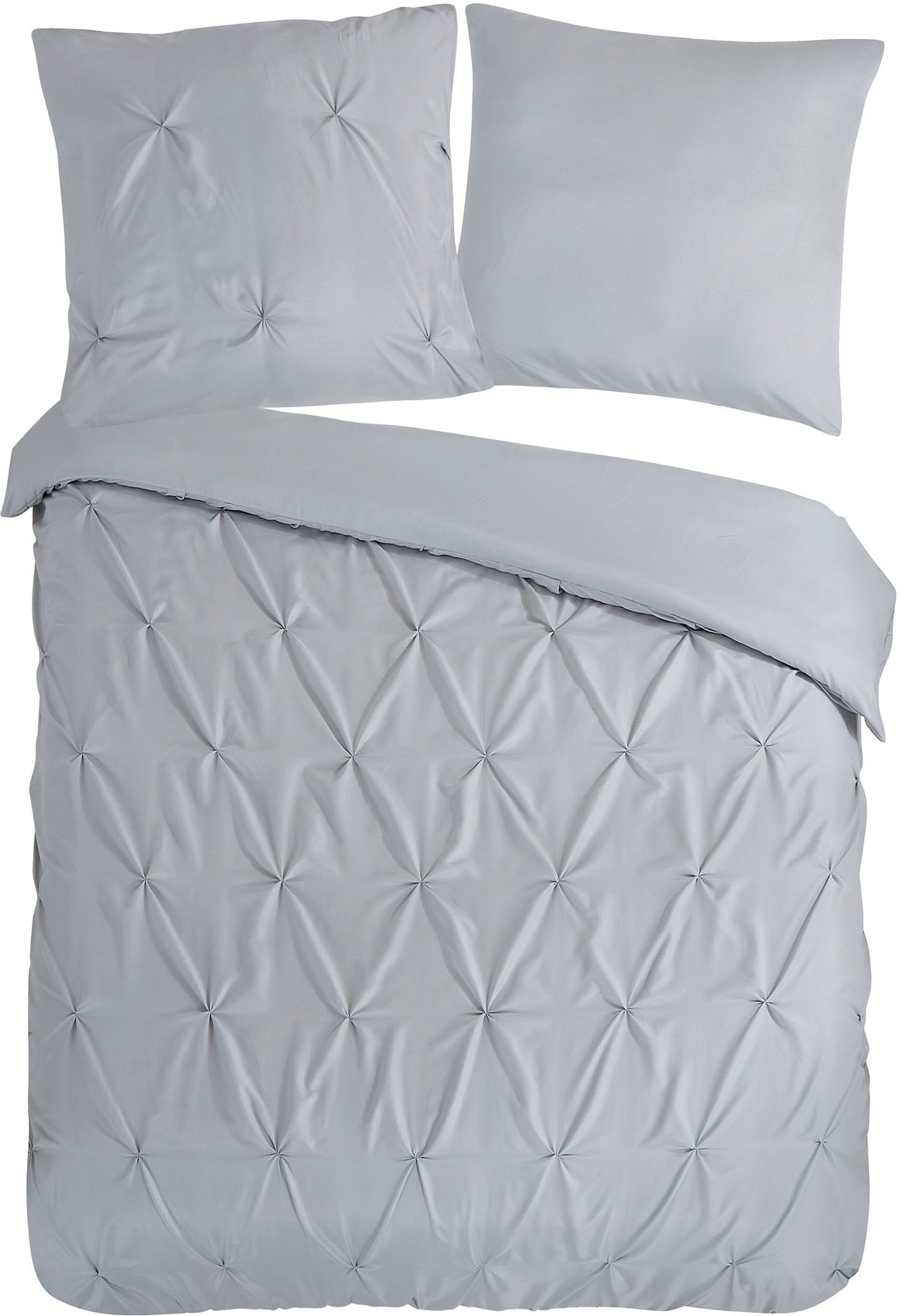 PURE luxury collection Wendebettwäsche »Elegence« 2 Stk. tlg. Mikrofaser, Uni, Stickerei, luxuriöse Falten, Reissverschluss