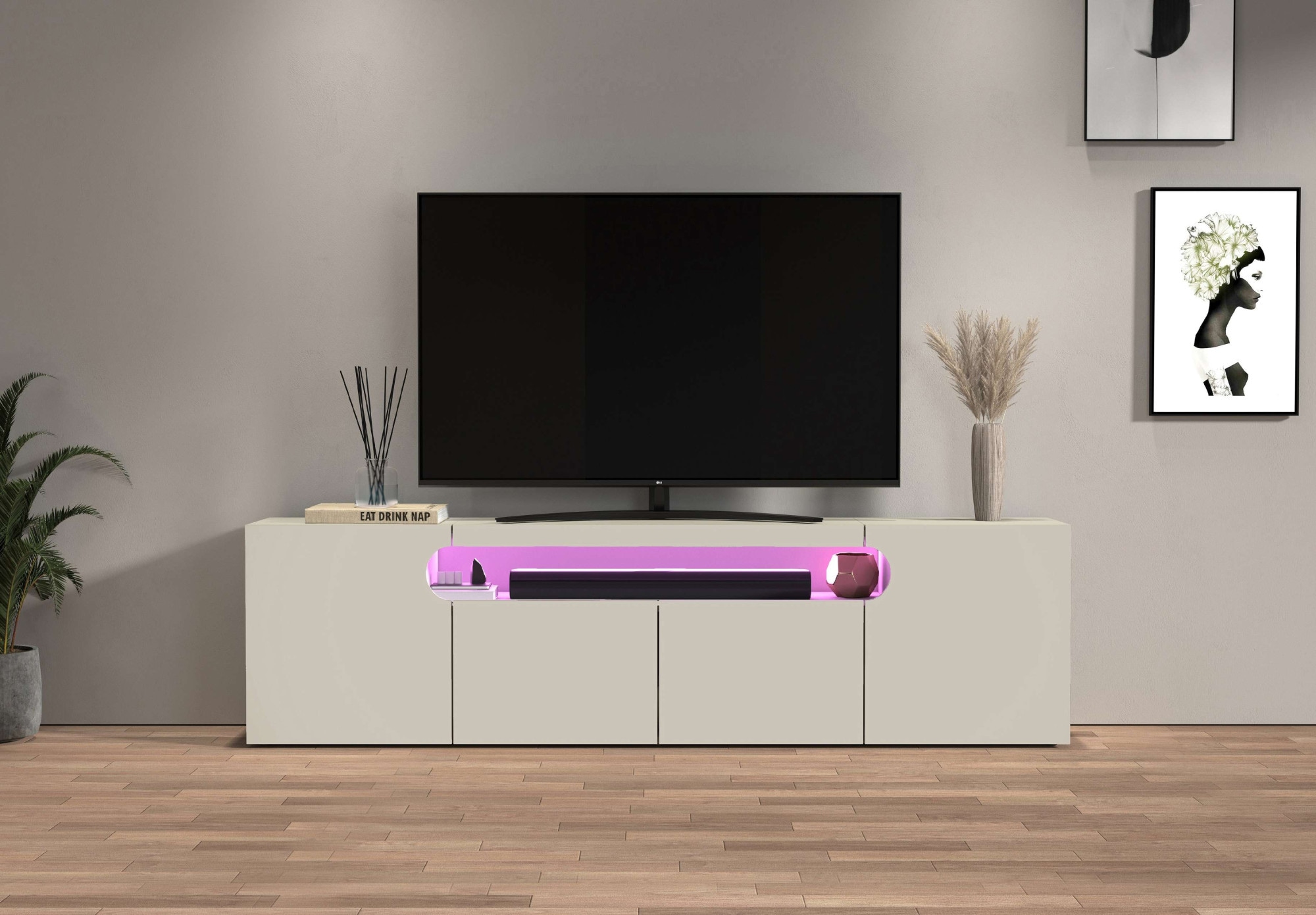 GOODproduct Lowboard »REAL,Lowboard,TV-Kommode,TV-Möbel,TV-Bank« 1 Stk. tlg. Mit 4 Türen, davon 2 abgerundet, die ein ovales offenes Fach bilden