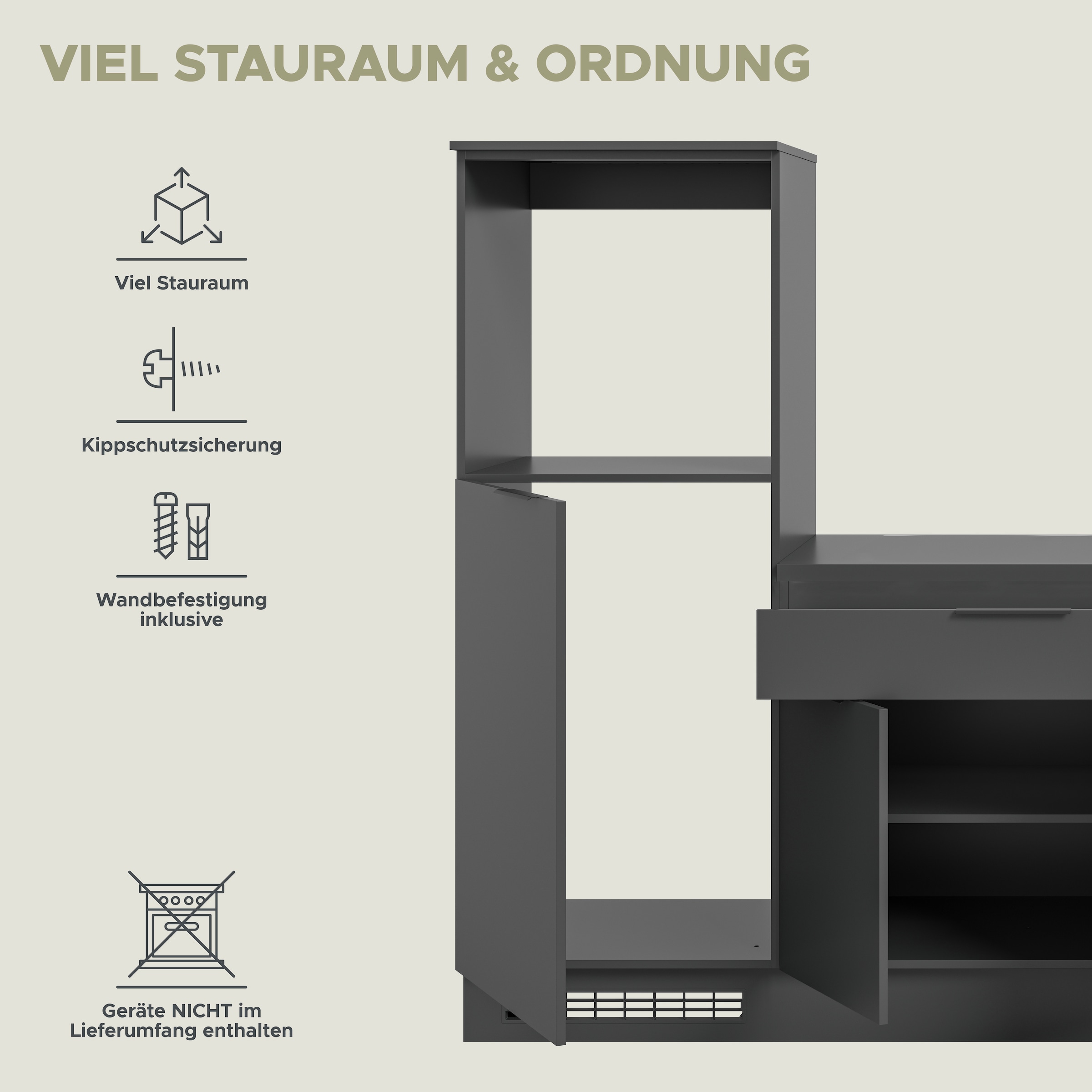 KOCHSTATION Kitchenette »KS-Lulea« Largeur 260 cm, sans appareils électriques, avec plan de travail épais de 3 cm