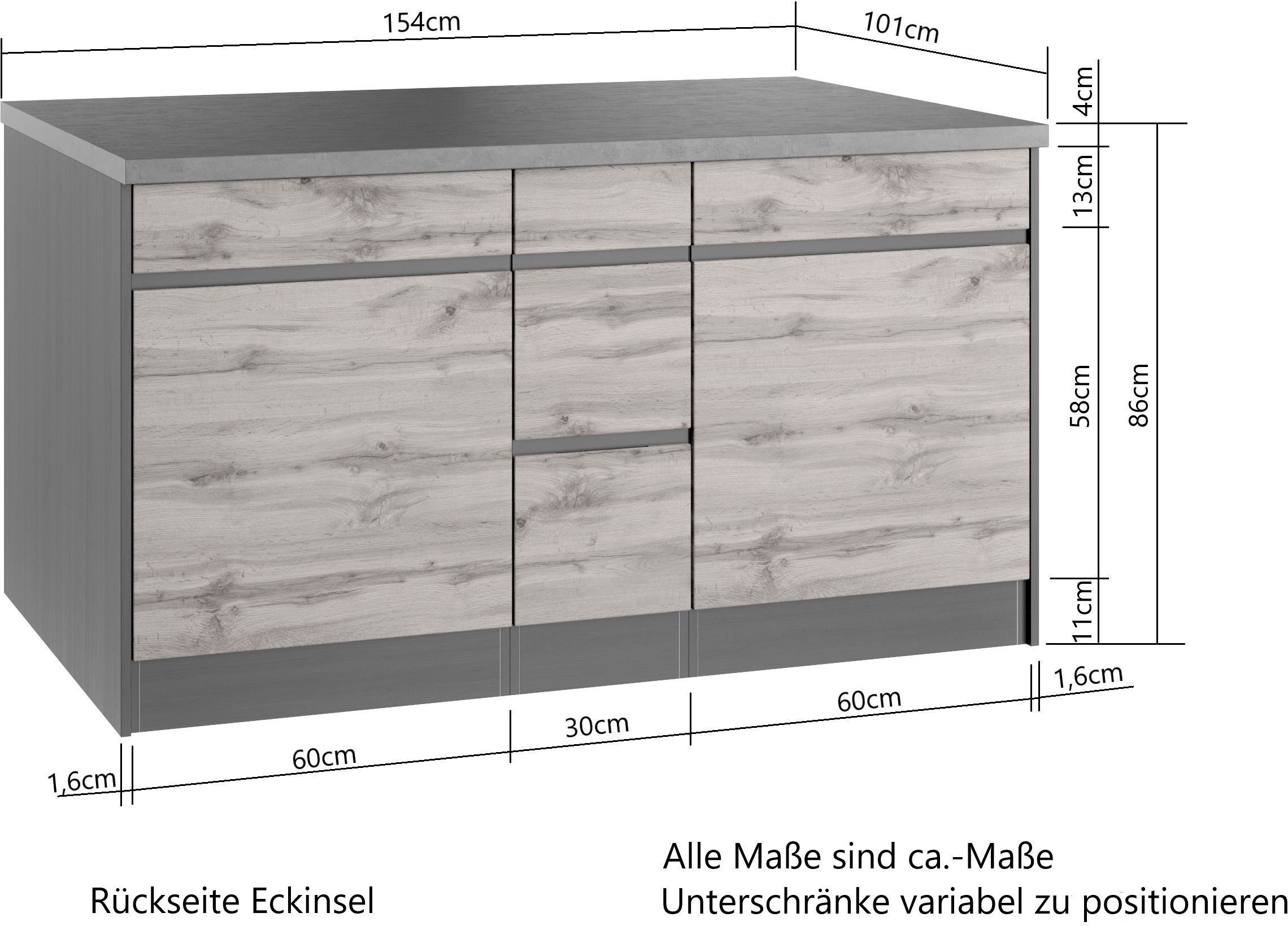 KOCHSTATION Winkelküche »KS-Riesa« Stellbreite 490/153 cm, ohne E-Geräte