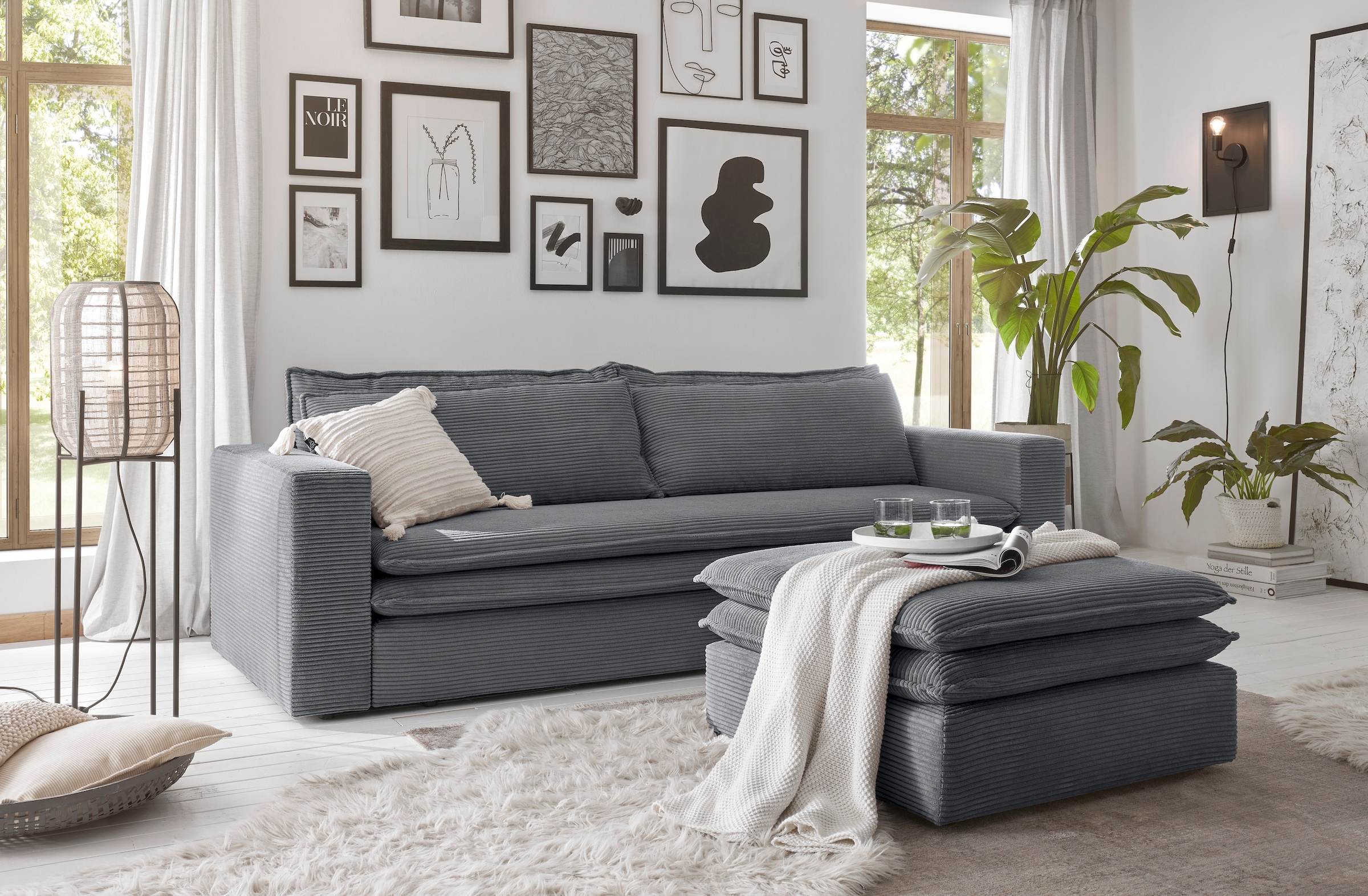 Home affaire Sitzgruppe »PIAGGE« 2 Stk. tlg. 3-Sitzer-Sofa mit Bettfunktion und Loveseat-Hocker im Set