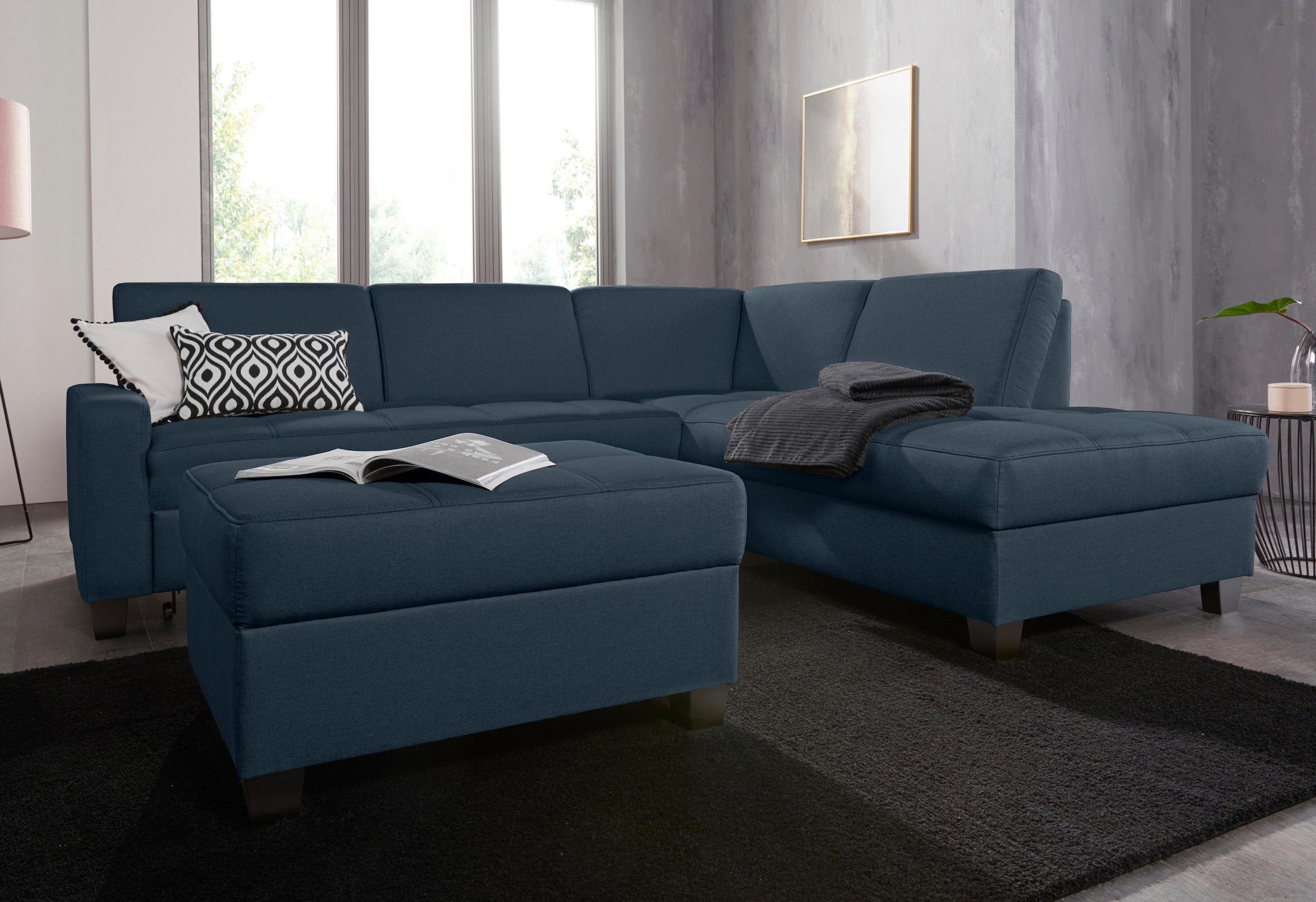 DOMO collection Canapé d'angle »Florentina zeitlos und elegant, Sitznähte als Designelement, L-Form« wahlweise mit Bettfunktion, mit Kontrastnaht, Komfortsitzhöhe 47cm
