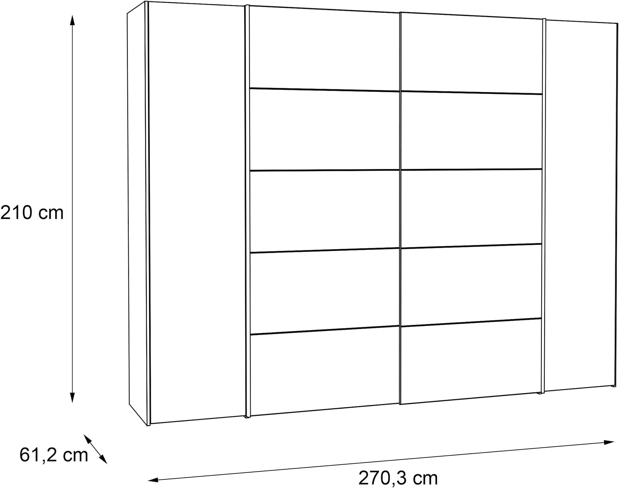 FORTE Armoires à vêtements »Narago, Kombischrank, modernes Design« L/H/P env. 270/210/61 cm, aussi avec équipement premium,  Combinaison de portes coulissantes avec portes latérales battantes, Fabriqué en Europe