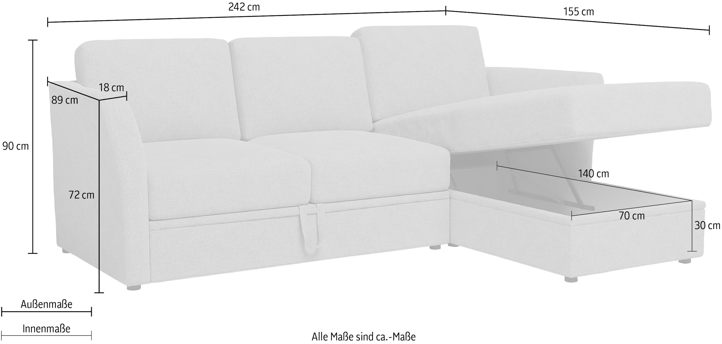 Home affaire Canapé d'angle »Lavars, L-Form, Schlafsofa« mit Bettfunktion und Stauraum, in zwei verschiedenen Bezugsqualitäten