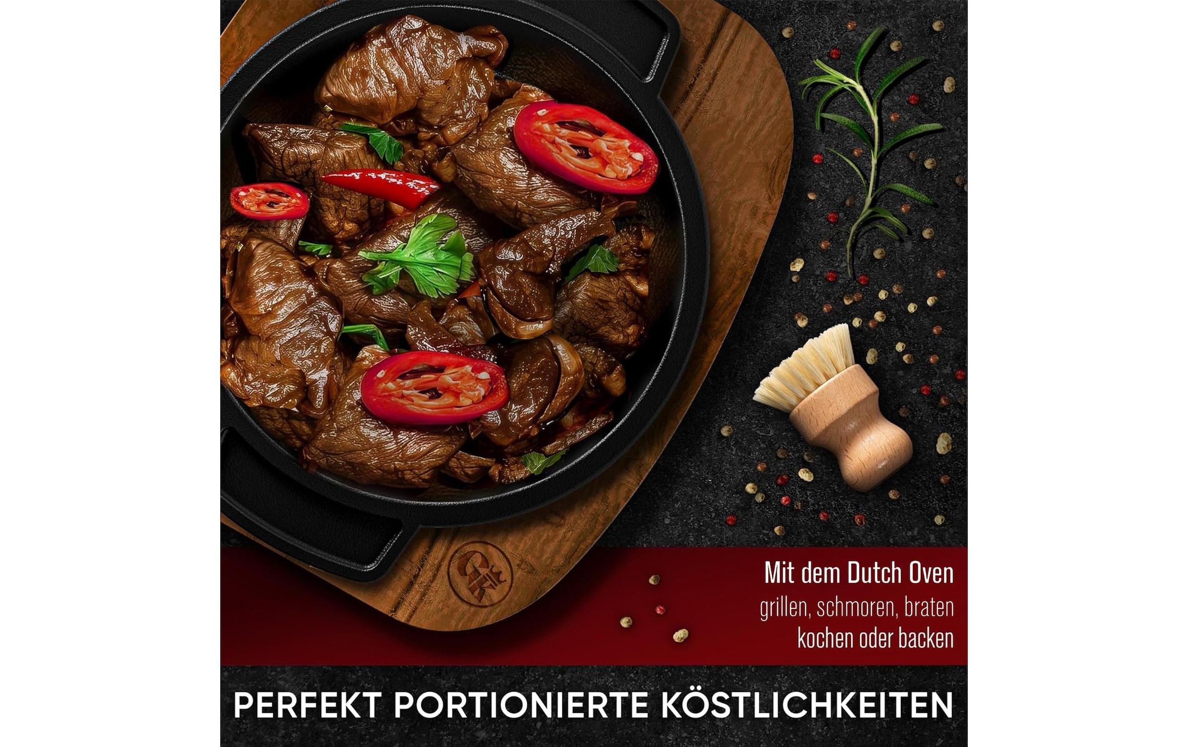   Grilltopf »Gusskoenig Mini Dutch Set 4 Töpfe, Untersetzer« Gusseisen 8 Stk. tlg. Set 4 Töpfe mit Holz-Untersetzern und Rezeptbuch