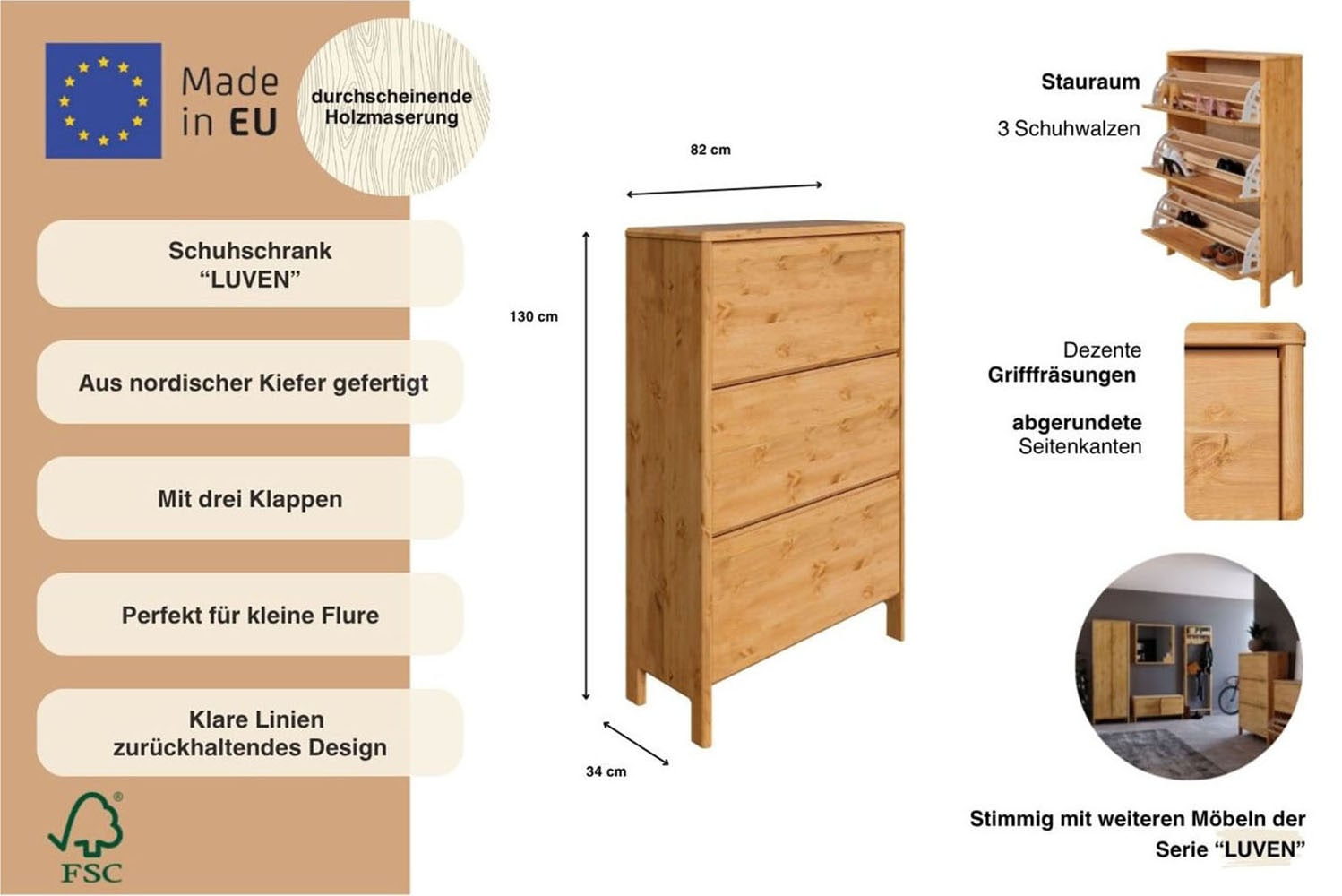 GOODproduct Schuhschrank »Luven« FSC® zertifiziertes Massivholz, mit 3 Klappen