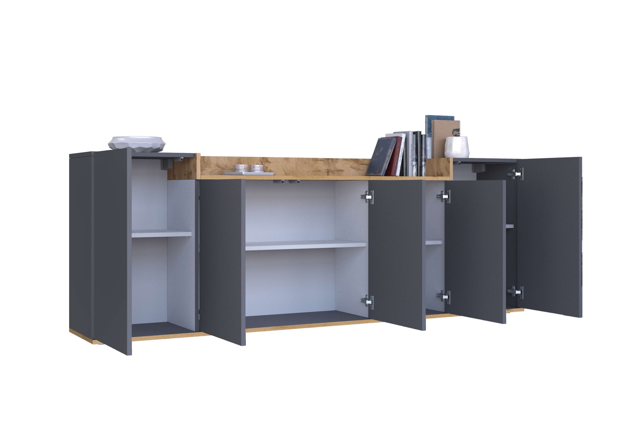 GOODproduct Sideboard »BOLSENA, Kommode, Schrank,Lowboard mit 8 Fächer und offenes Ablagefach« 1 Stk. tlg. stehend/hängend montierbar, Made in Italy, B/T/H: 200 × 35 × 71,2 cm