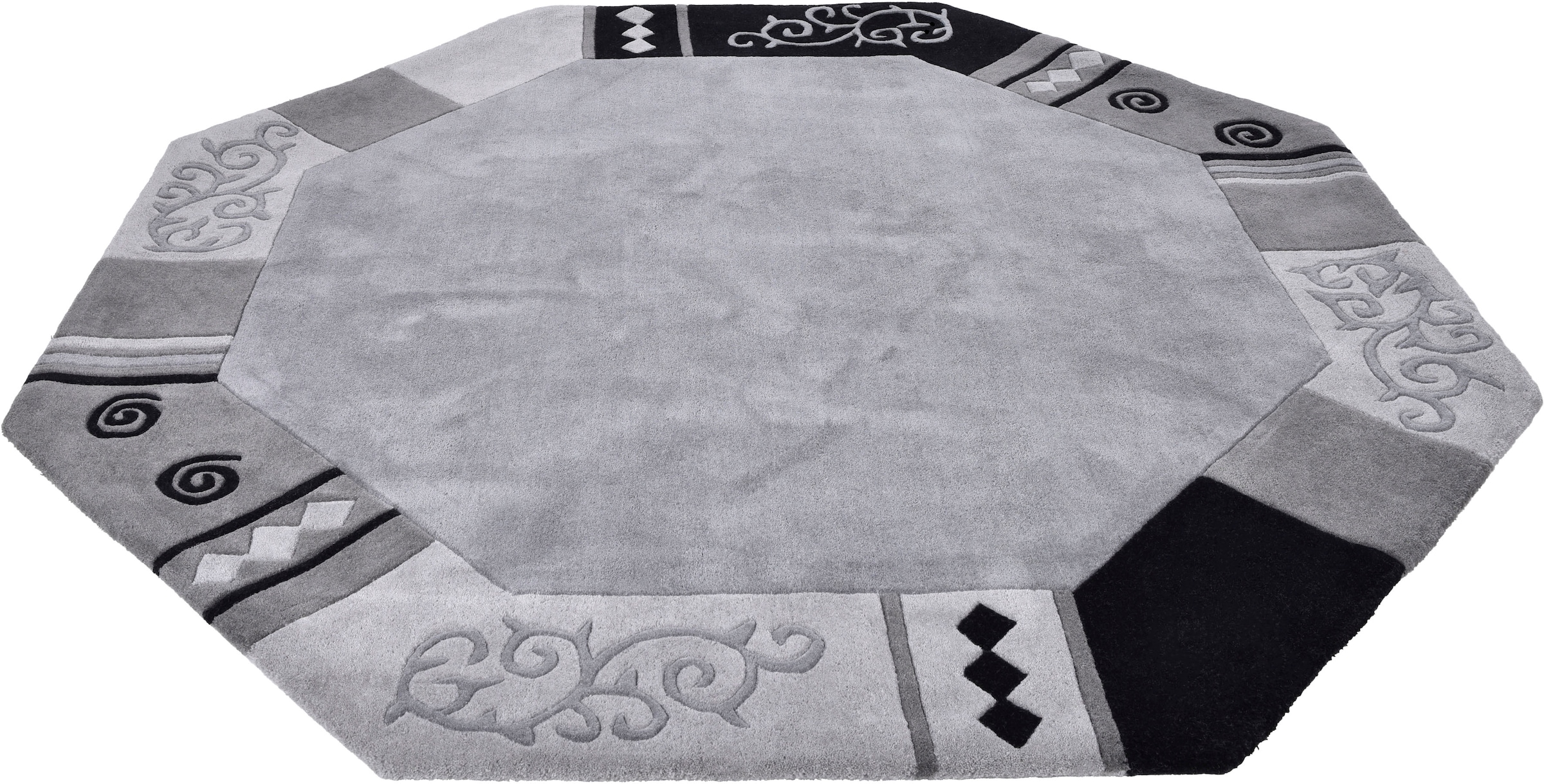 THEKO Tapis en laine »Ambadi« Octogonal 14 mm Höhe pure laine vierge, tufté main, avec bordure, moderne