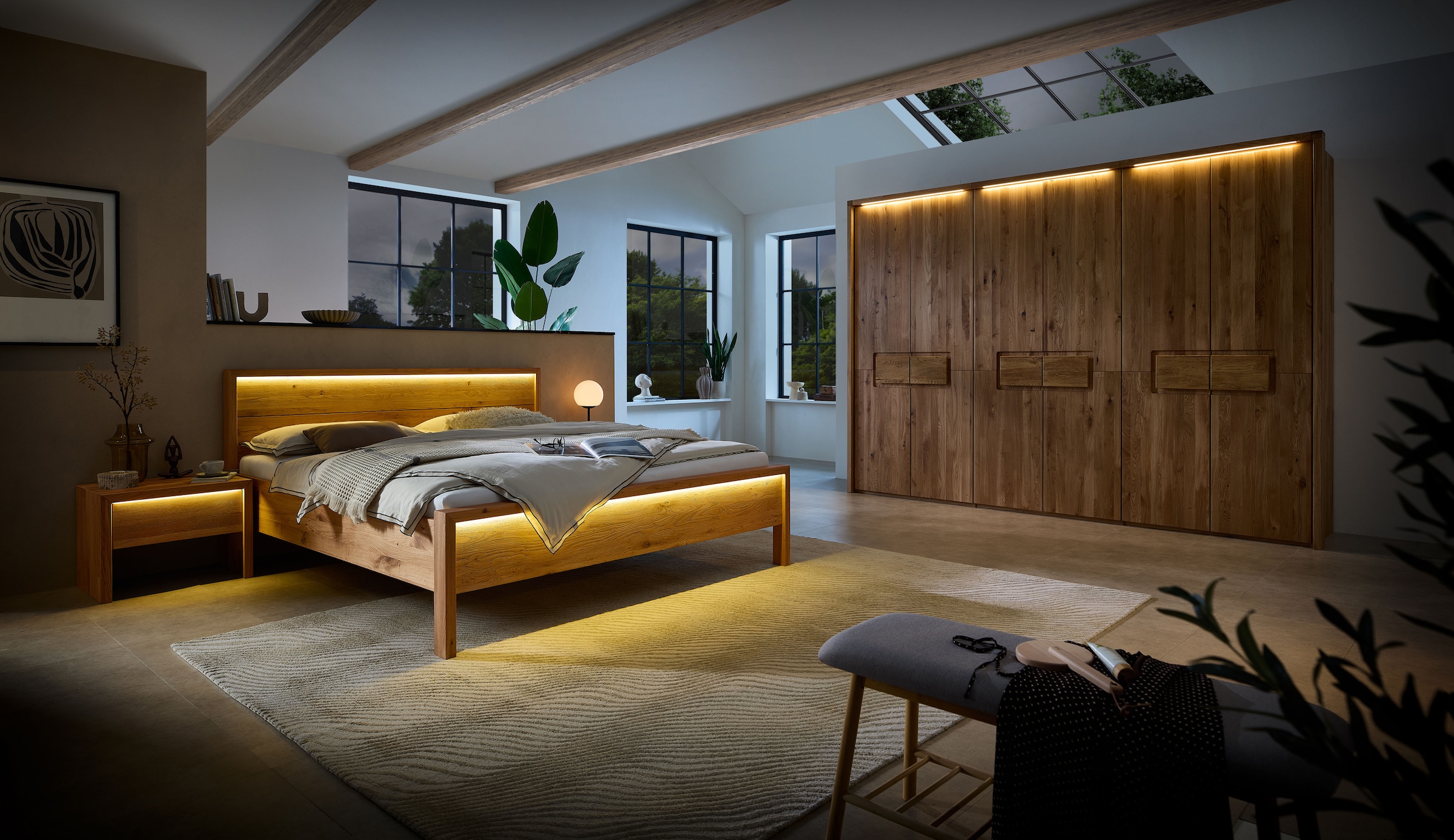 Home affaire Massivholzbett »Ambroise aus Wildeiche« inkl. LED-Beleuchtung, wahlweise auch in Überlänge erhältlich