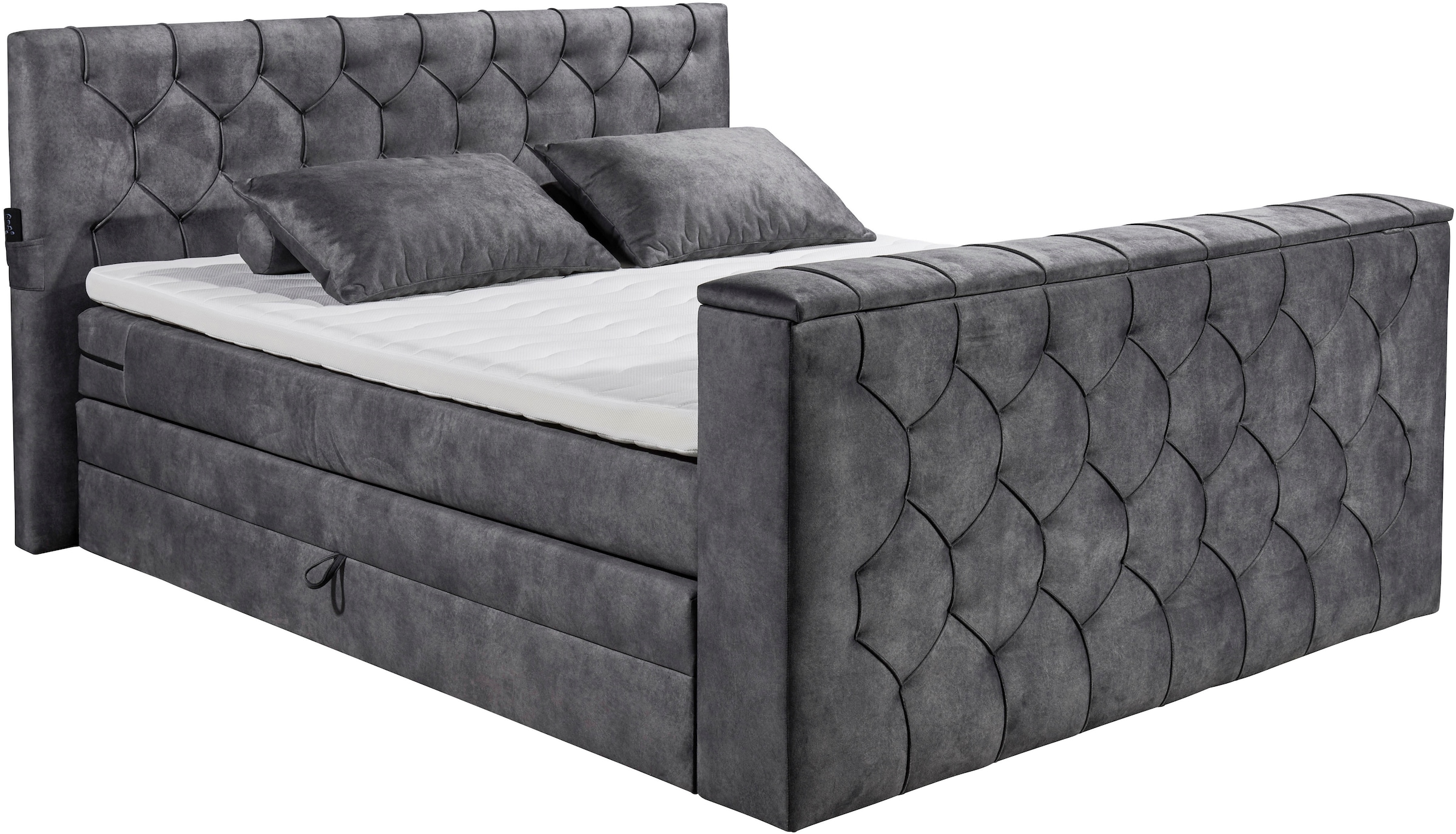 ED EXCITING DESIGN Boxspringbett »Springdale« mit Bettkasten, motorisierter TV-Halterung, Duo-Matratze (H3/H4)
