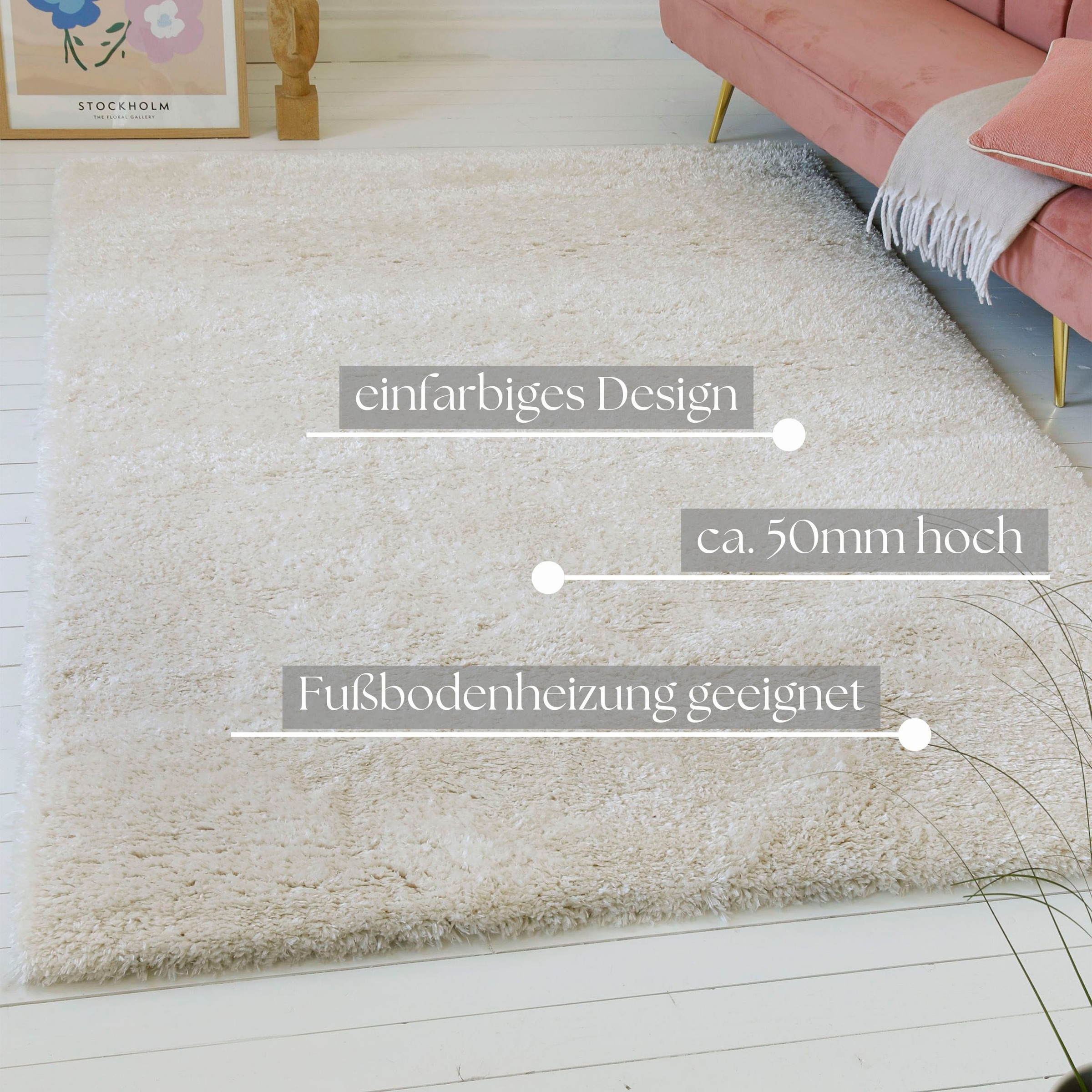 GOODproduct Hochflor-Teppich »Saul« rechteckig 50 mm Höhe dichter weicher Langflor, mit Glanz, Shaggy, uni farben, Wohnzimmer
