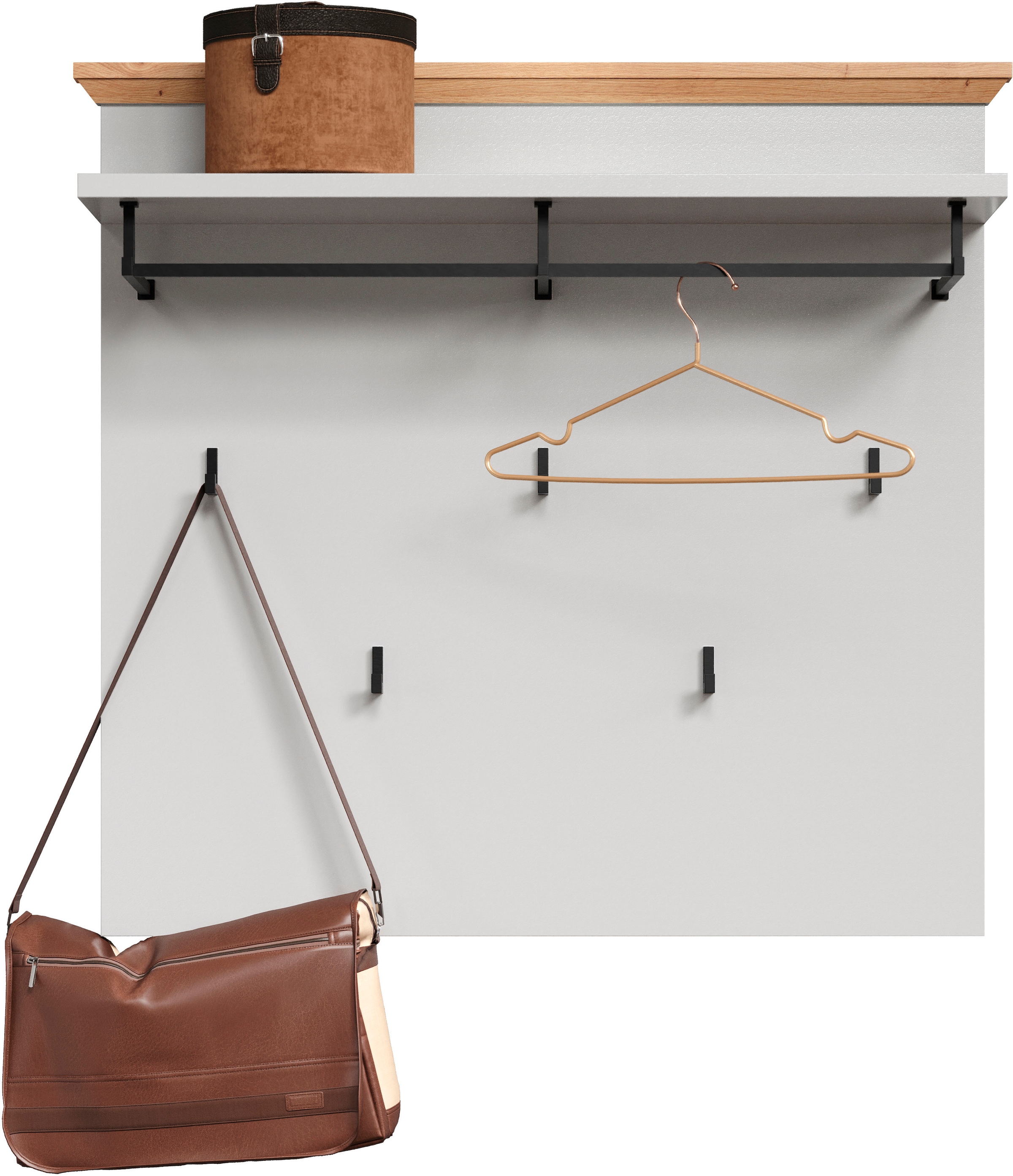 Home affaire Panneau de vestiaire »Herzwill« 1 cuis tlg. Wandpaneel, Masse B/H/T ca.: 91/49/41 cm in hellgrau und Eiche NB