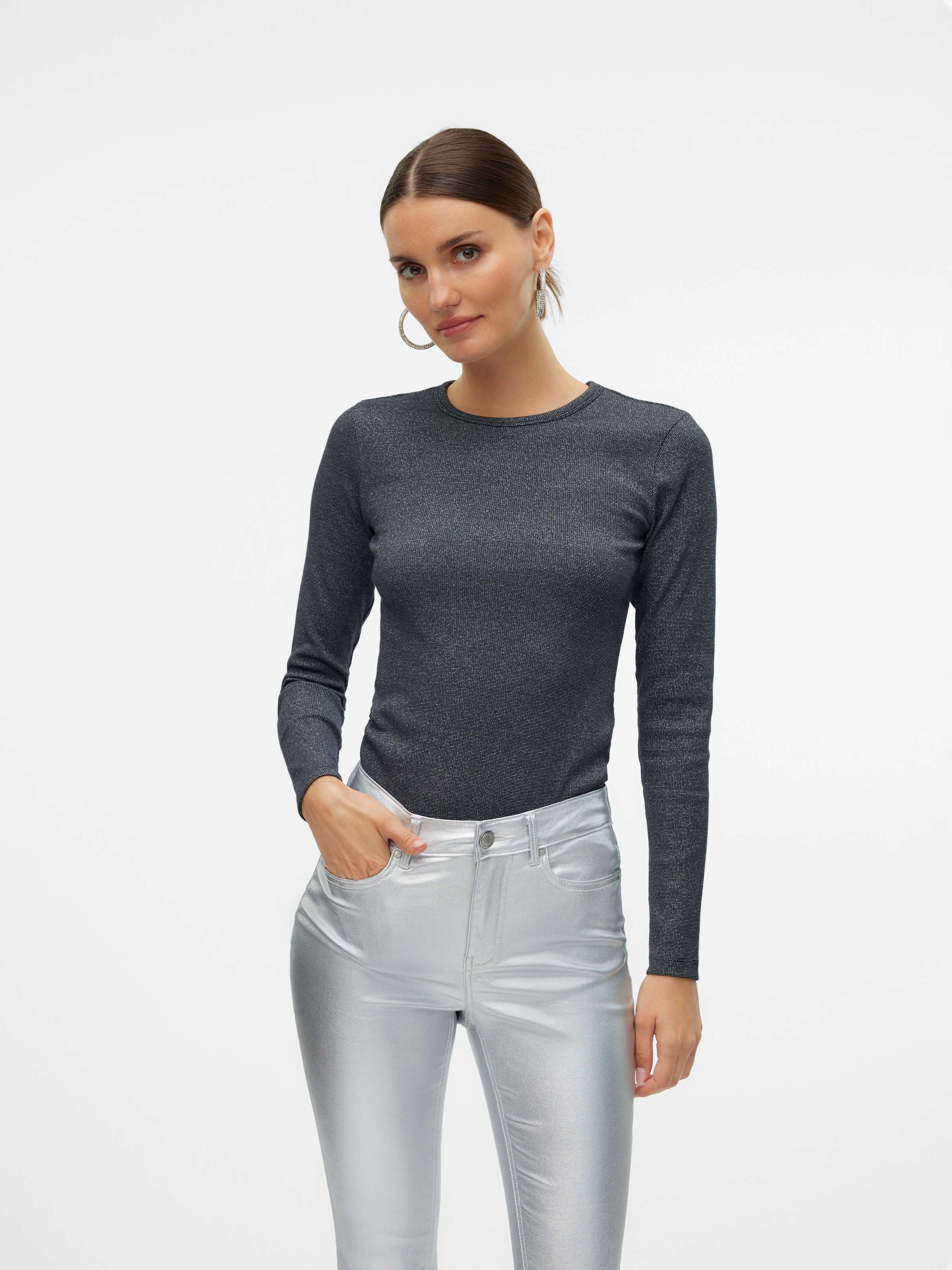 Vero Moda T-shirt à manches longues »VMCHLOE LUREX LS SHORT TOP JRS NOOS« Baumwollmischung,  Glitzer-Effekt