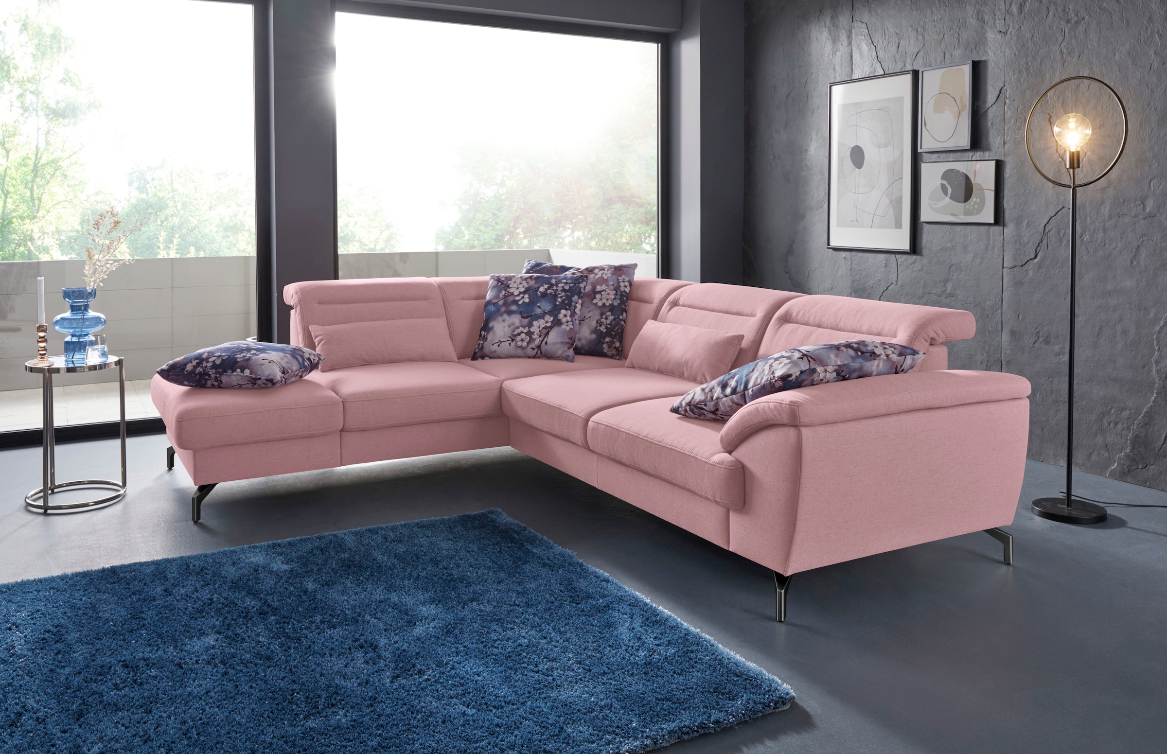 sit&more Canapé d'angle »Percy L-Form« 12 cm Fusshöhe, Sitztiefenverstellung, wahlweise in 2 Fussfarben