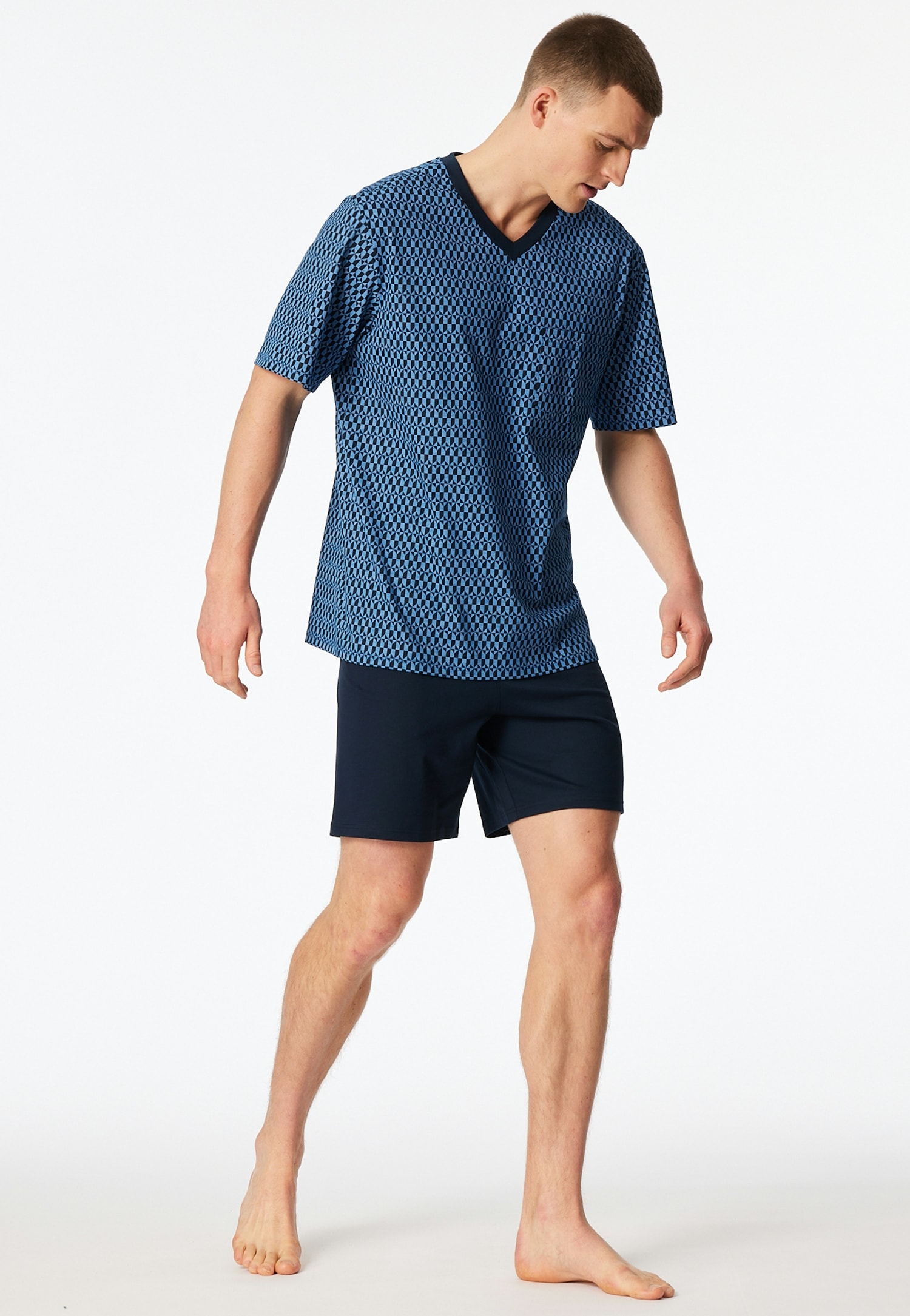 Schiesser Shorty »Comfort Nightwear« 2 pièces mit klassischem Karo-Muster, V-Ausschnitt und aufgesetzter Brusttasche