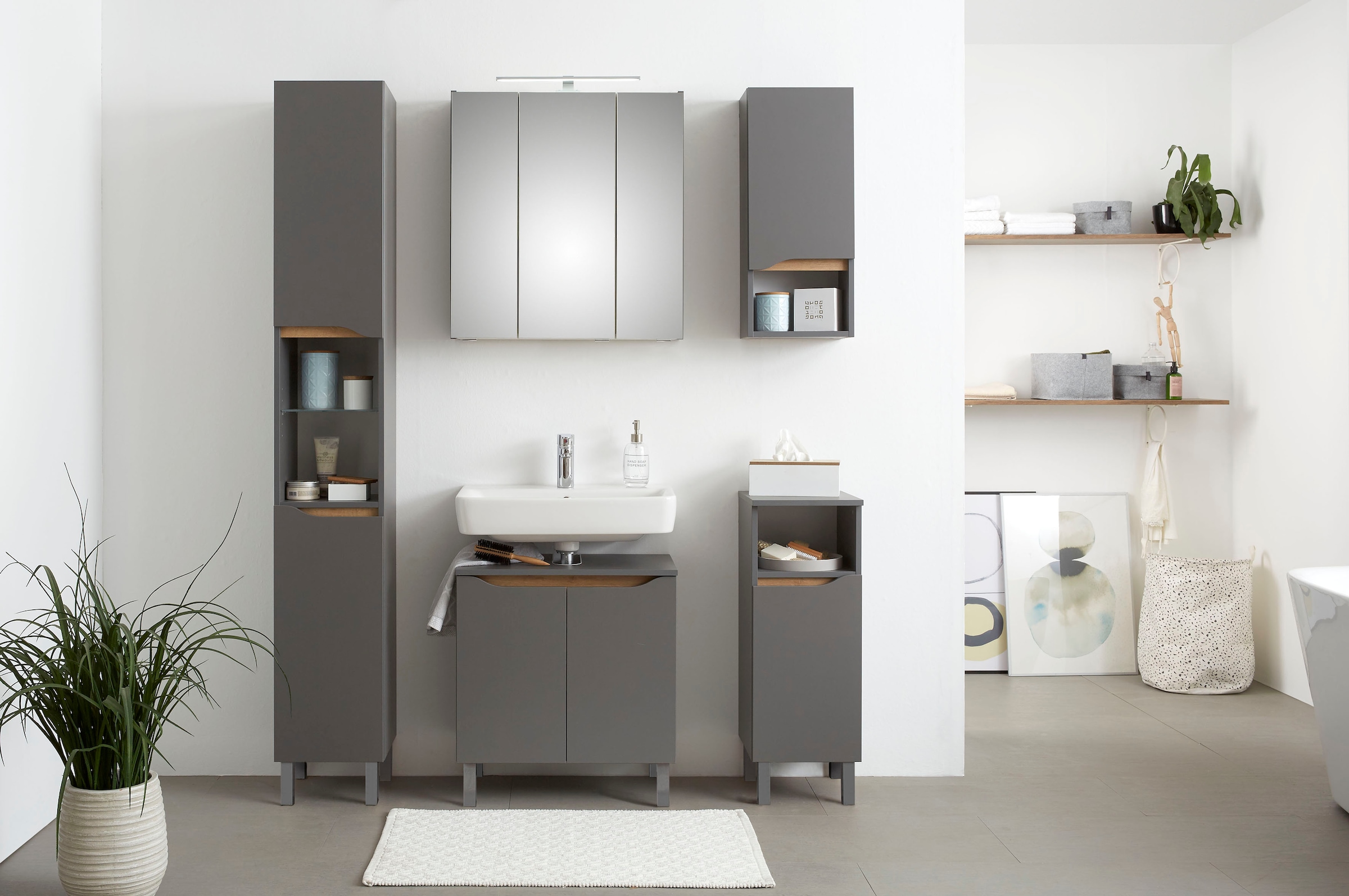 Saphir Armoire haute »Quickset Badschrank 30 cm breit, 2 Türen, 1 Nische, 2 Einlegeböden« Armoire haute de salle de bain avec amortisseur de porte, sans poignées