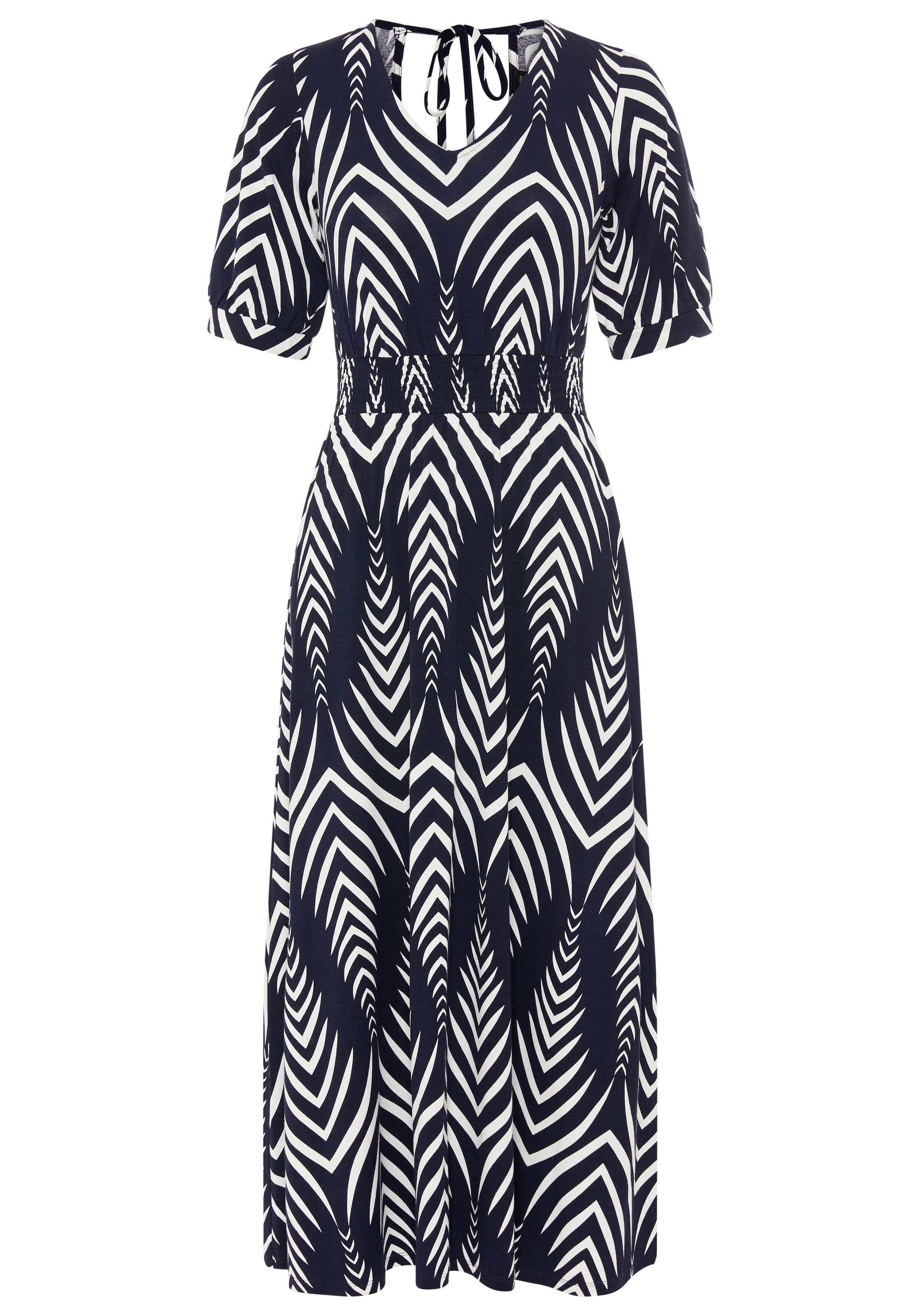 Laura Scott Robe midi mit Ikat-Muster und Smok-Einsatz