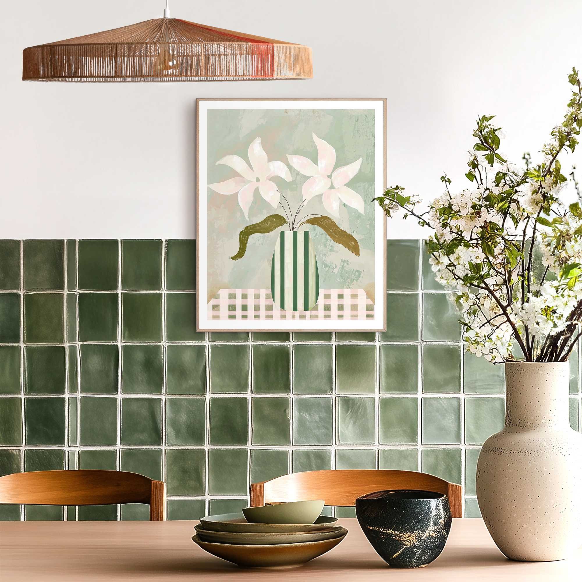 Reinders! Poster »Abstract Table Flowers« Wohnzimmer - Blumen - Vase - Grün - MDF - Blumen und Pflanzen