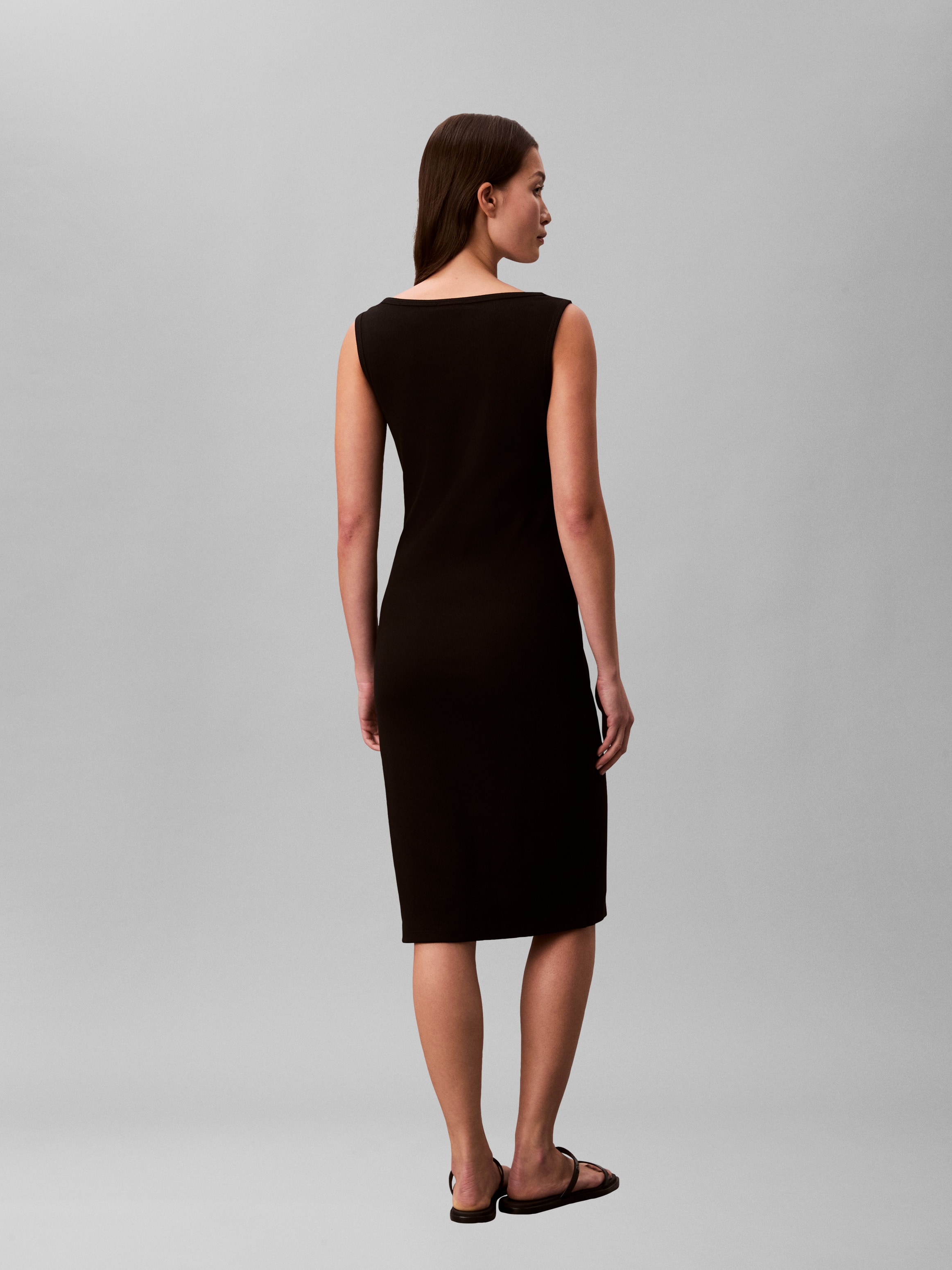 Calvin Klein Minikleid »BABY RIB WOVEN LABEL« Ohne Tasche Figurbetonte Passform mit Rundhalsausschnitt