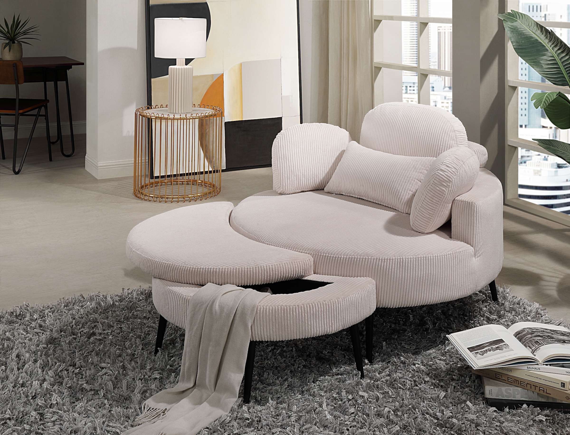 GOODproduct Canapé 2 places »Riko Sessel, B: 110 cm, Sitzhöhe: 44 cm« XXL- Sessel, mit Stauraumhocker, Rückenstütze & 4 Zierkissen