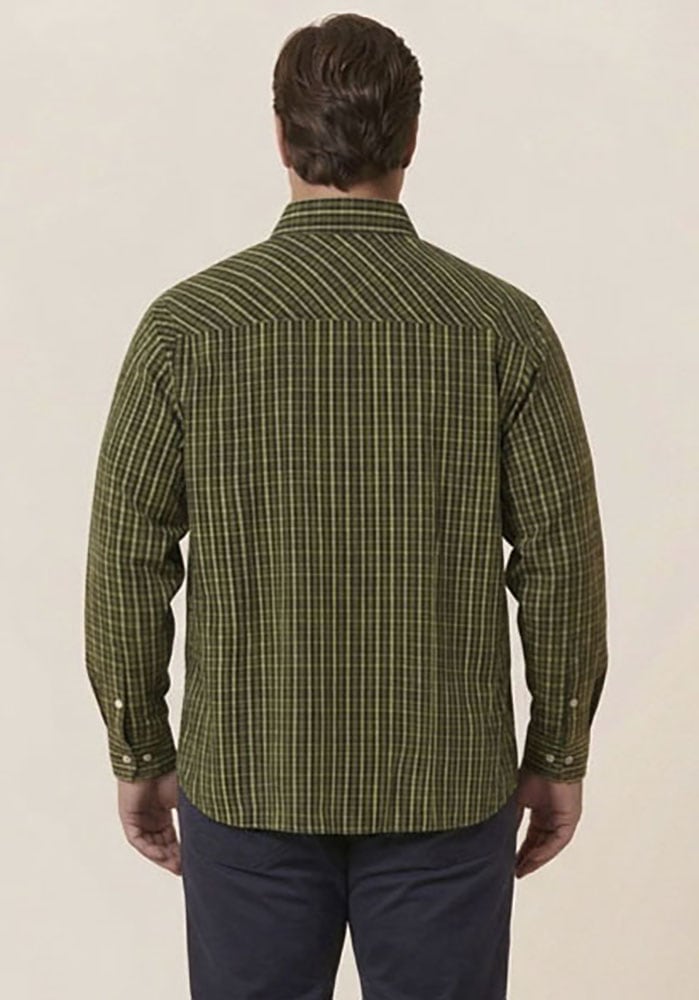 Man's World Plus Chemise à carreaux coupe régulière, longueur normale, en coton, manches longues