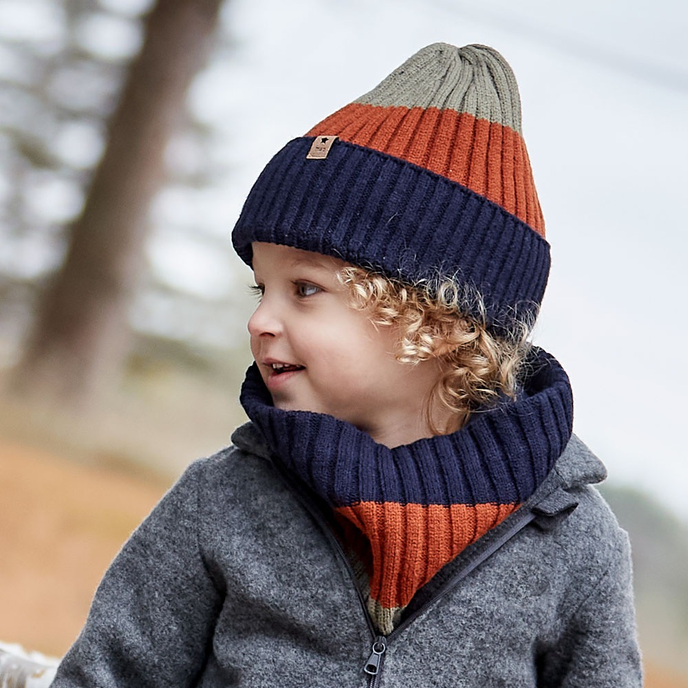 MAXIMO Bonnet Wollanteil, gestrickt, gefüttert, mit Umschlag, breit gestreift