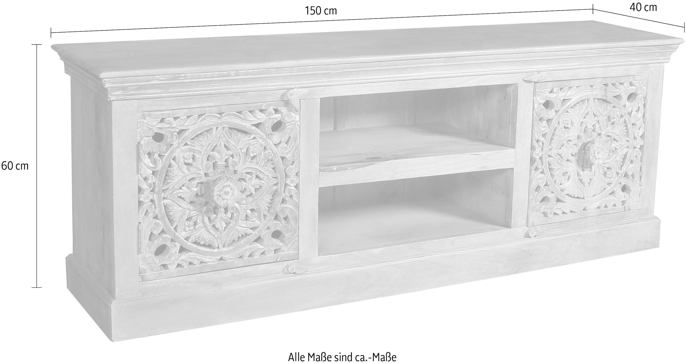 SIT Lowboard »Dmanisi aus Mangoholz mit 2 Türen und 2 offenen Fächern« TV-Lowboard mit 2 Kabellöchern und aufwändigen Schnitzereien