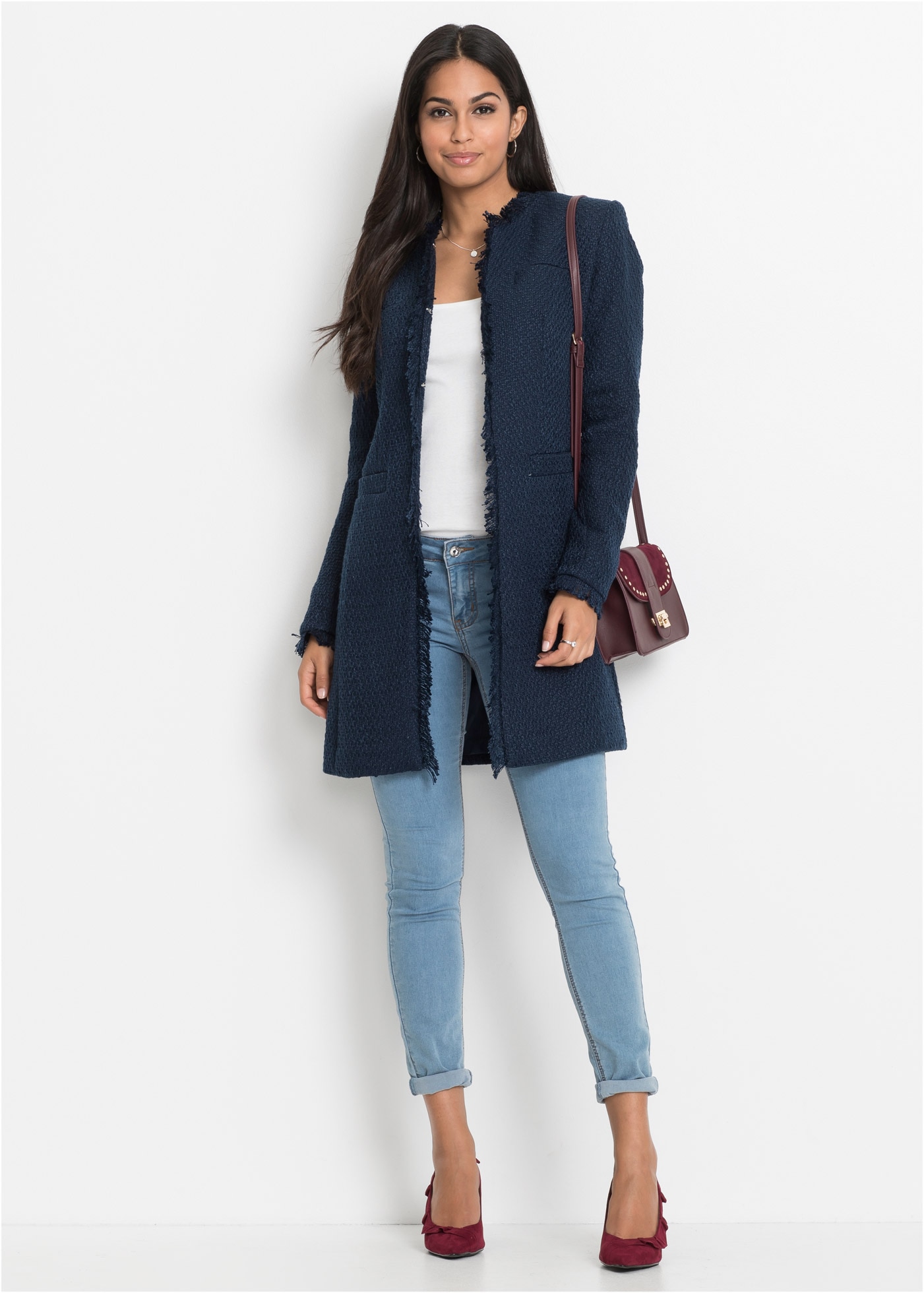 bonprix Longblazer 1 eleganter Bouclé-Look, Regular Fit, mit langem Arm