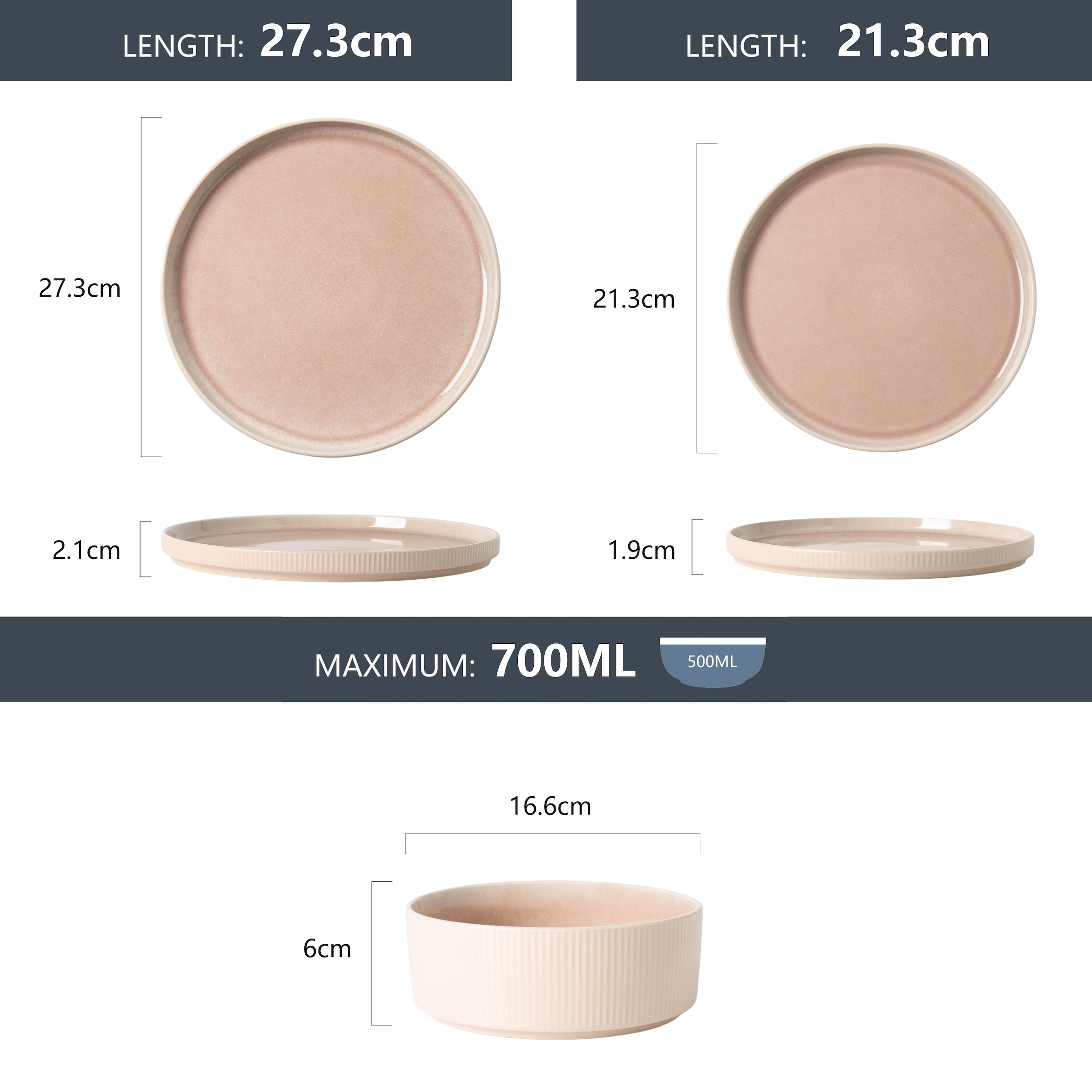 GOODproduct Geschirr-Set »Ylvii, aussen matt, innen reaktiv glasiert« Riffeloptik, spülmaschinenfest und mikrowellengeeignet