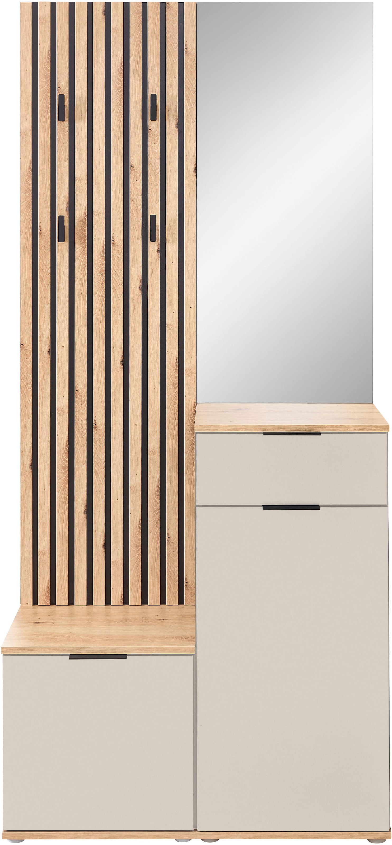 HBZ Vestiaire compact »Simple mit Spiegel, Flurgarderobe BxHxT 88x195x35 cm« 4 cuis tlg. avec banc, panneau, meuble à chaussures avec tiroir et miroir