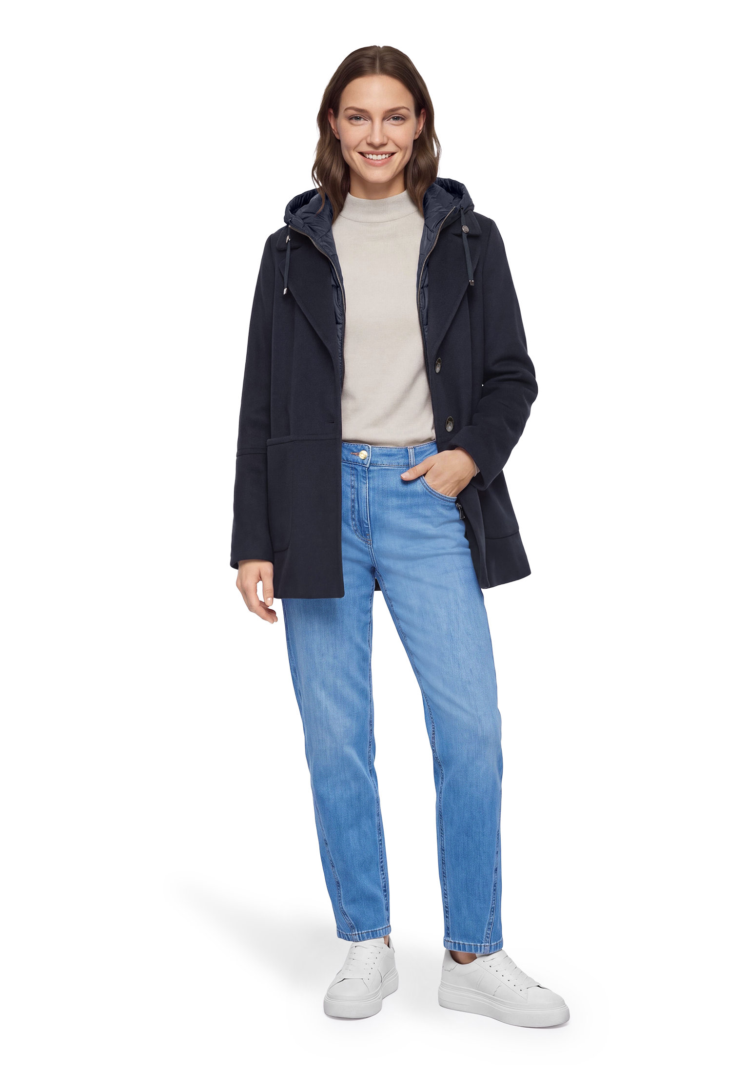 Gil Bret Wolljacke mit Kapuze mit Reverskragen und Steppkapuze