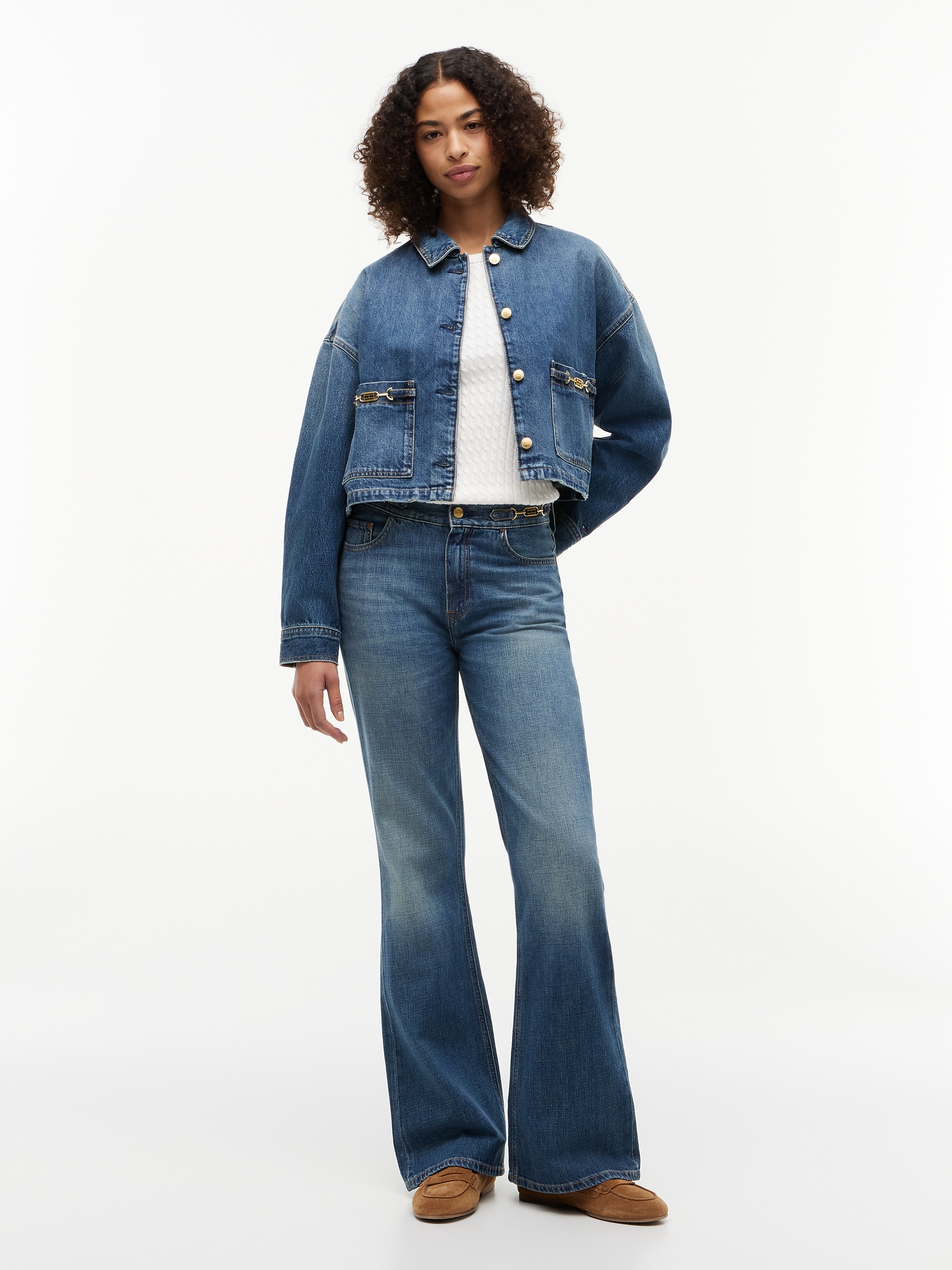 Tommy Hilfiger Veste en jean »CROPPED JACKET CAM MID« ohne Kapuze aus Baumwolle, verkürzte Form
