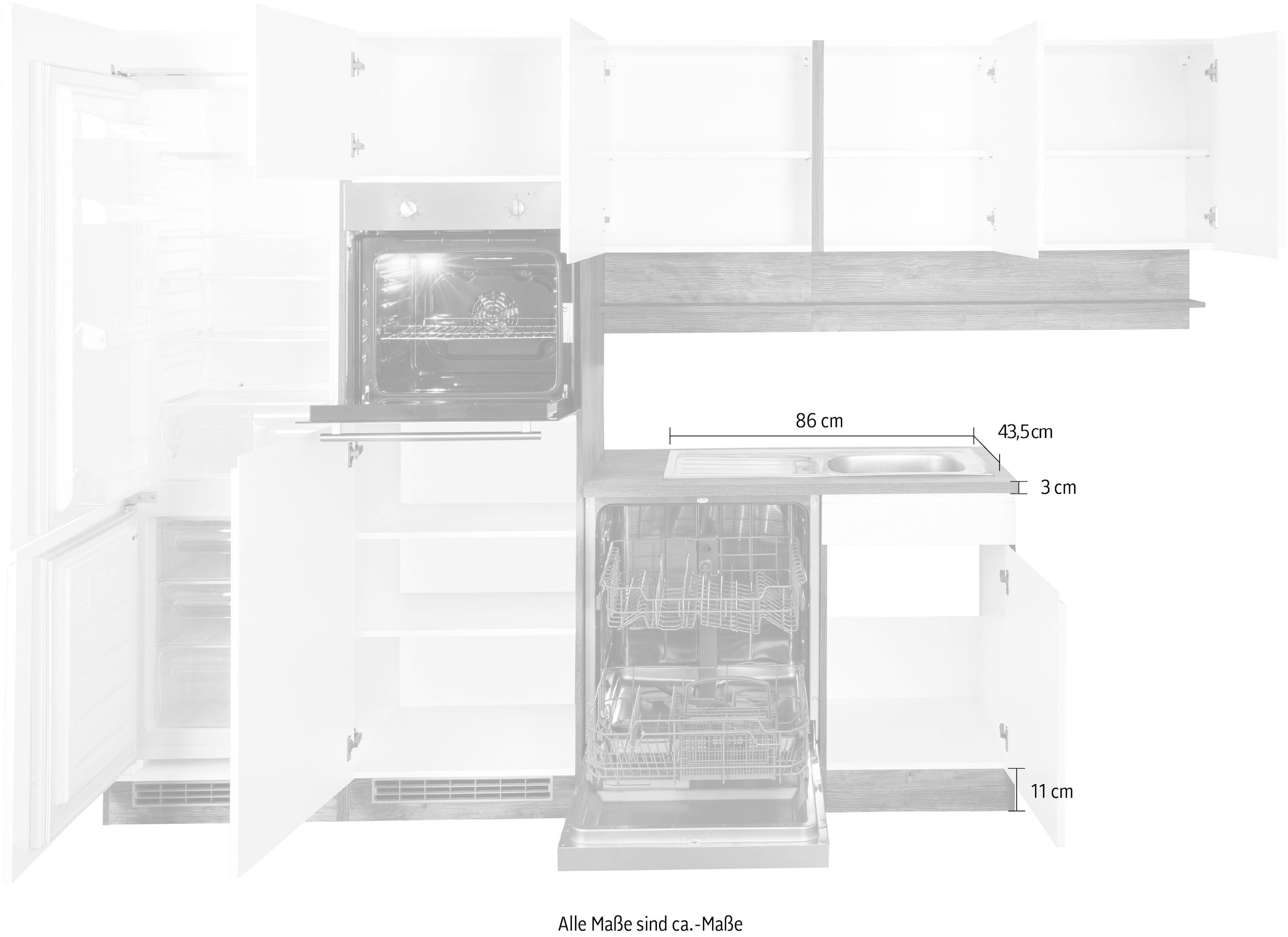 KOCHSTATION Cuisine d'angle »KS-Virginia,neu in verbesserter Ausführung« plan de travail épaisseur 38 mm, rangement, fermeture douce,  Largeur réglable 290/180 cm, Soft-Close, sans appareils électriques