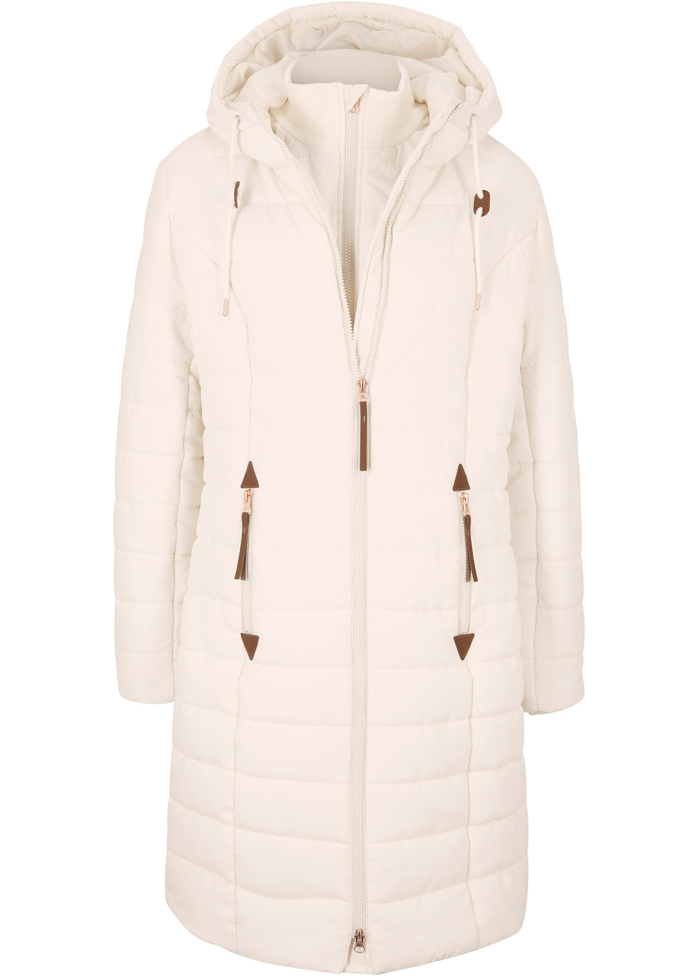 bonprix Steppmantel »Steppmantel, 2-in-1 Optik« mit Lederimitat Zeichen am Ärmel, mit Kapuze und Stehkragen