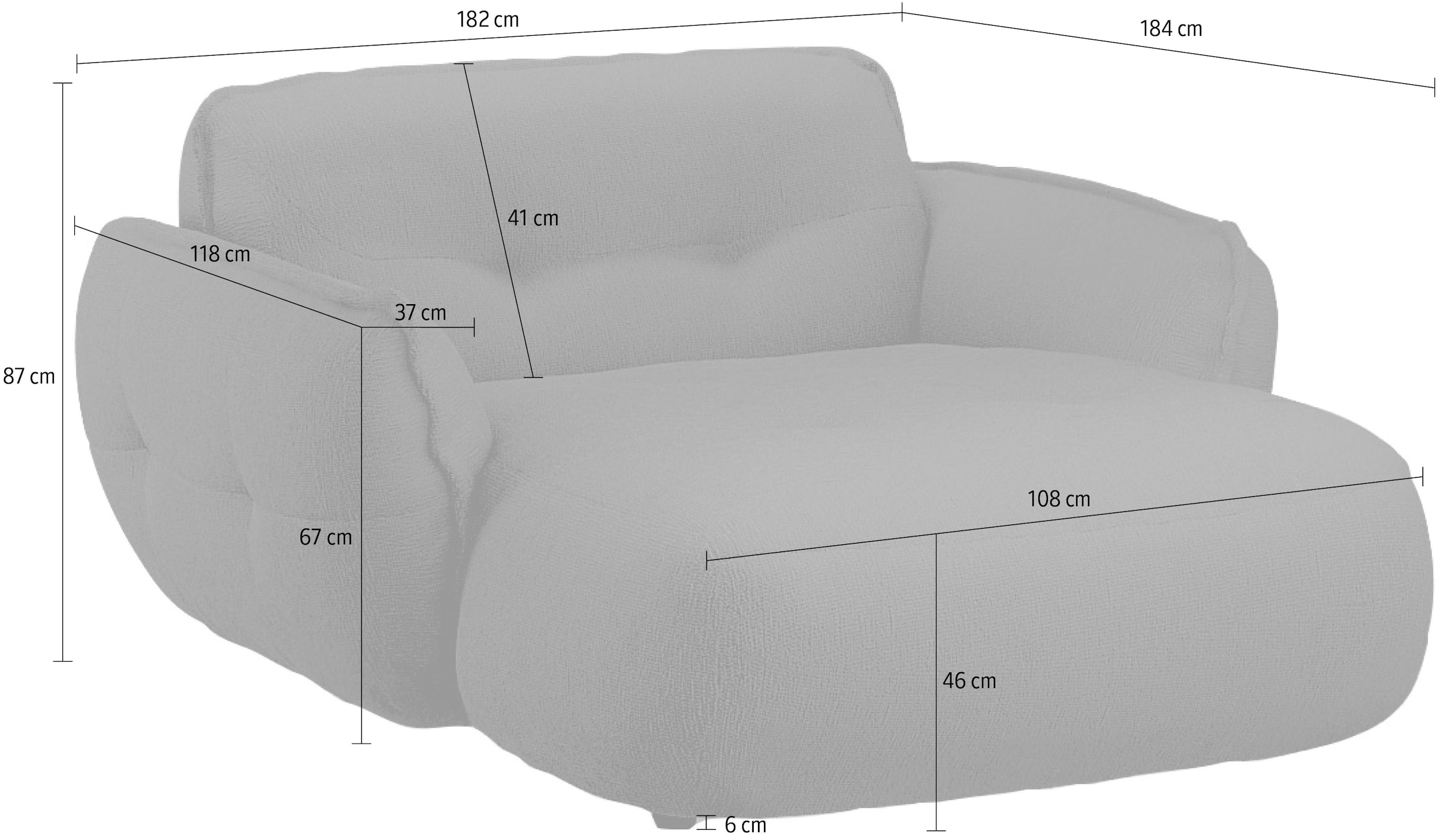 BETYPE Chaiselongue »Be Fluffy, moderner Love Seat, XXL Sofa, Lese-Sessel, Big-Sessel für 2« Softes Sitzgefühl, moderne Kedernaht, hochwertiger Bezug