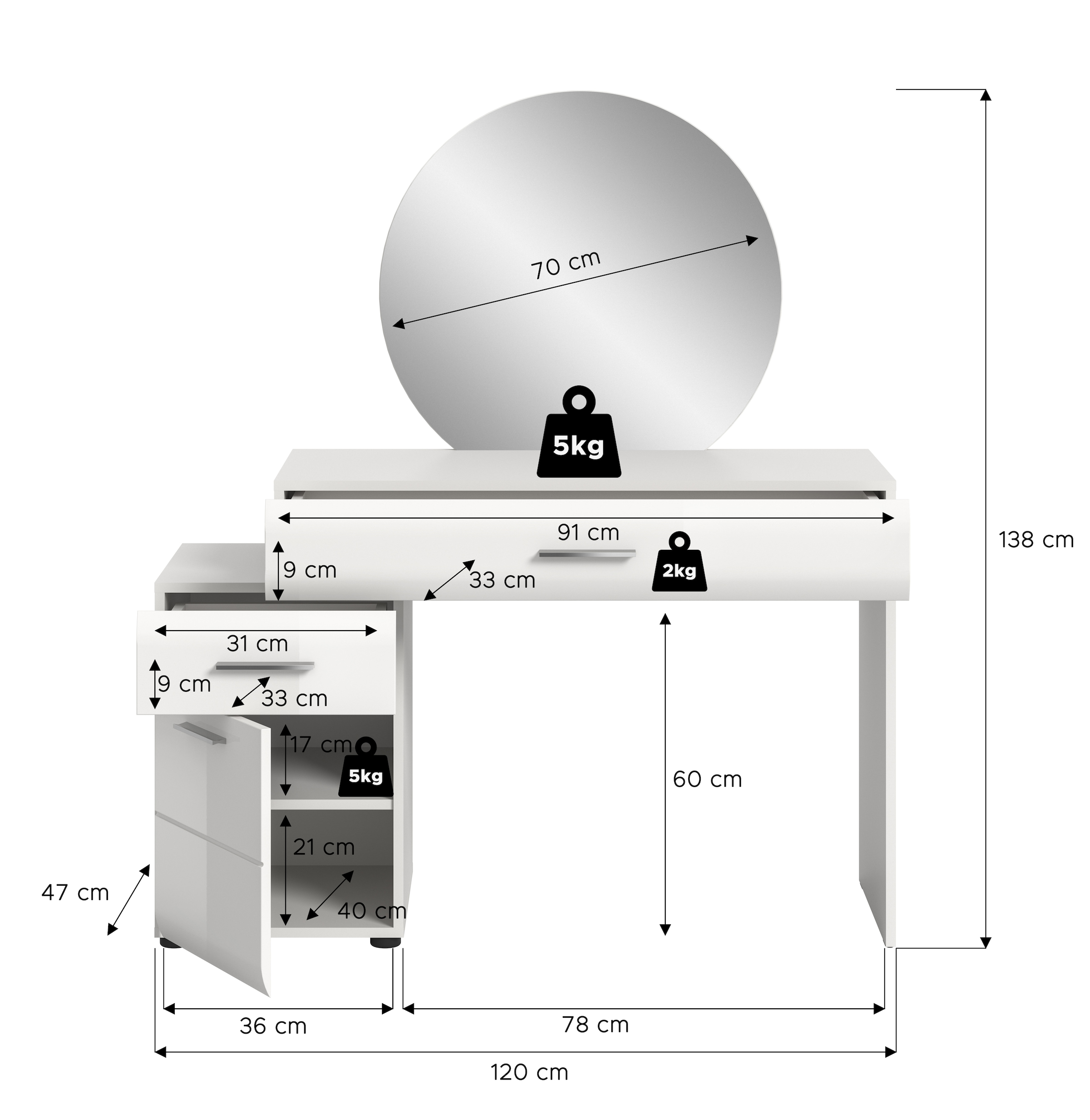 INOSIGN Schminktisch »FLORENZ, hochwertige MDF-Front, Rillenfräsung, 2 Schubladen, Spiegel« 1 Stk. tlg. Schminktisch, Schminktisch mit Spiegel, Spiegel Schminktisch