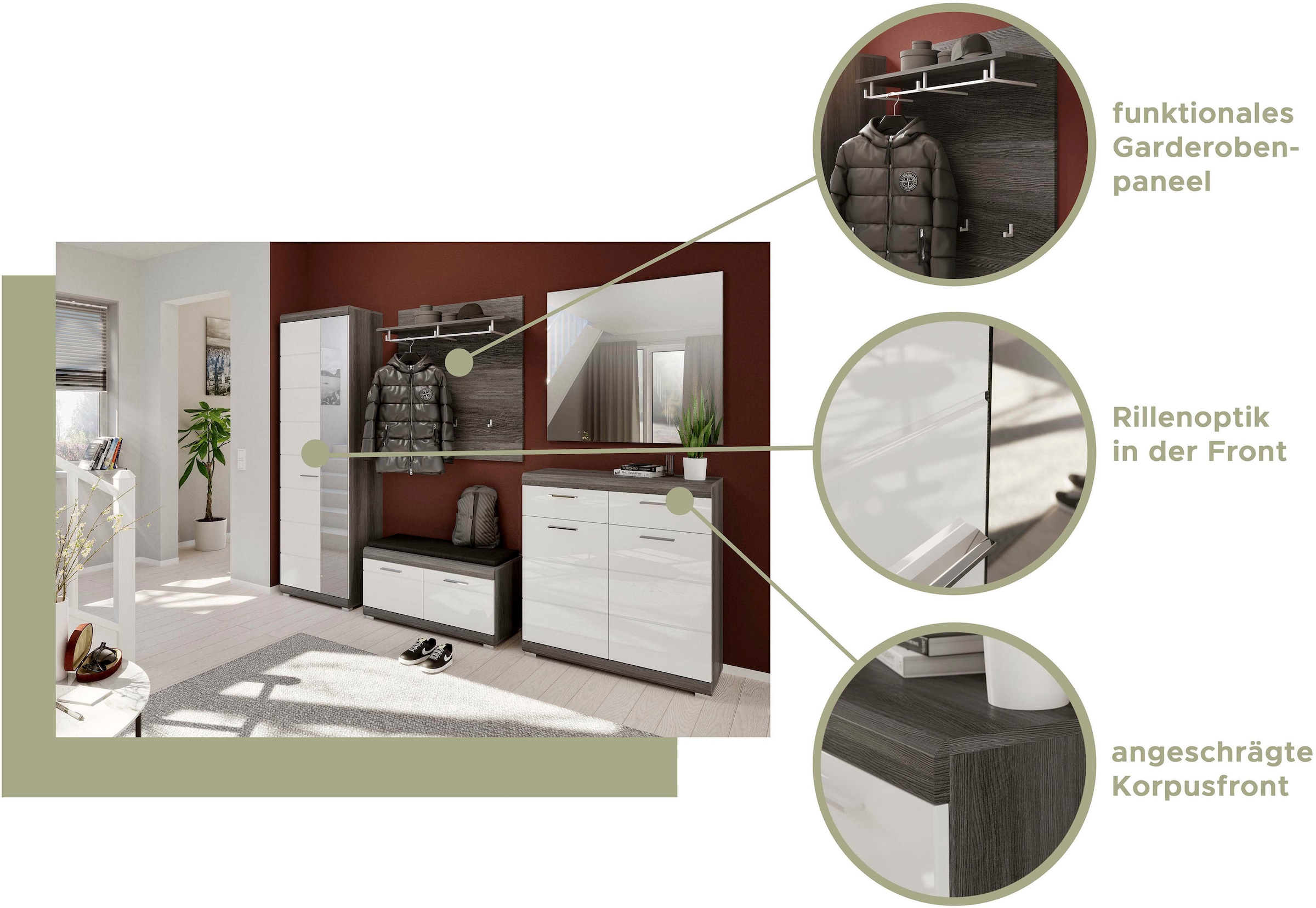 INOSIGN Panneau de vestiaire »SIENA, Breite 90 cm, 3 Haken, 1 Kleiderstange, 1 Ablageboden« 1 cuis tlg. Paneel , Wandbpaneel, Garderobe, Wandgarderobe