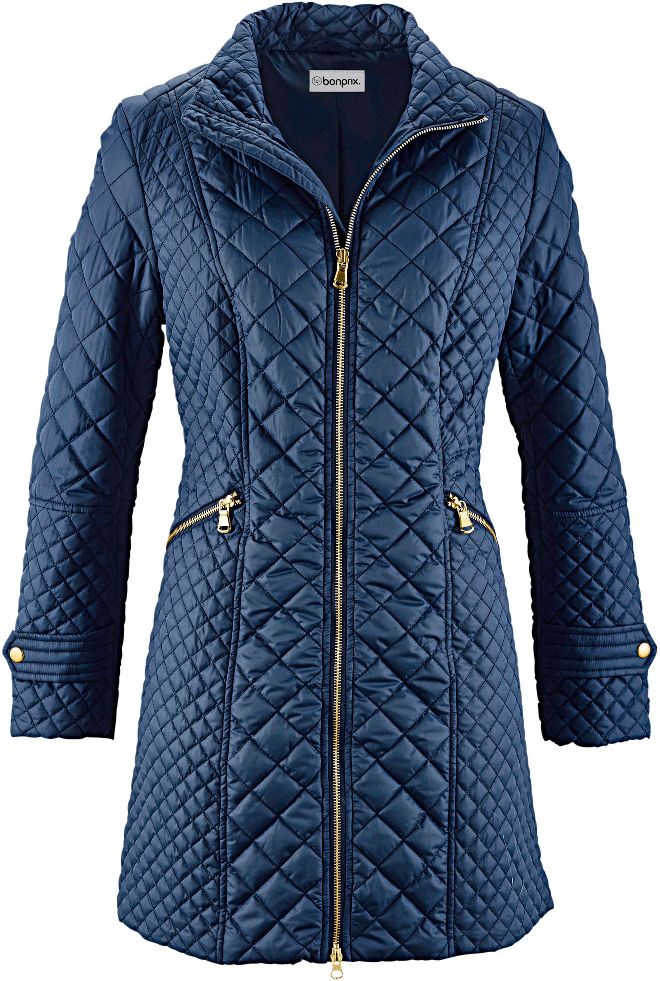 bonprix Manteau matelassé aus Polyester, figurumspielende Passform, mit Stehkragen, unifarben