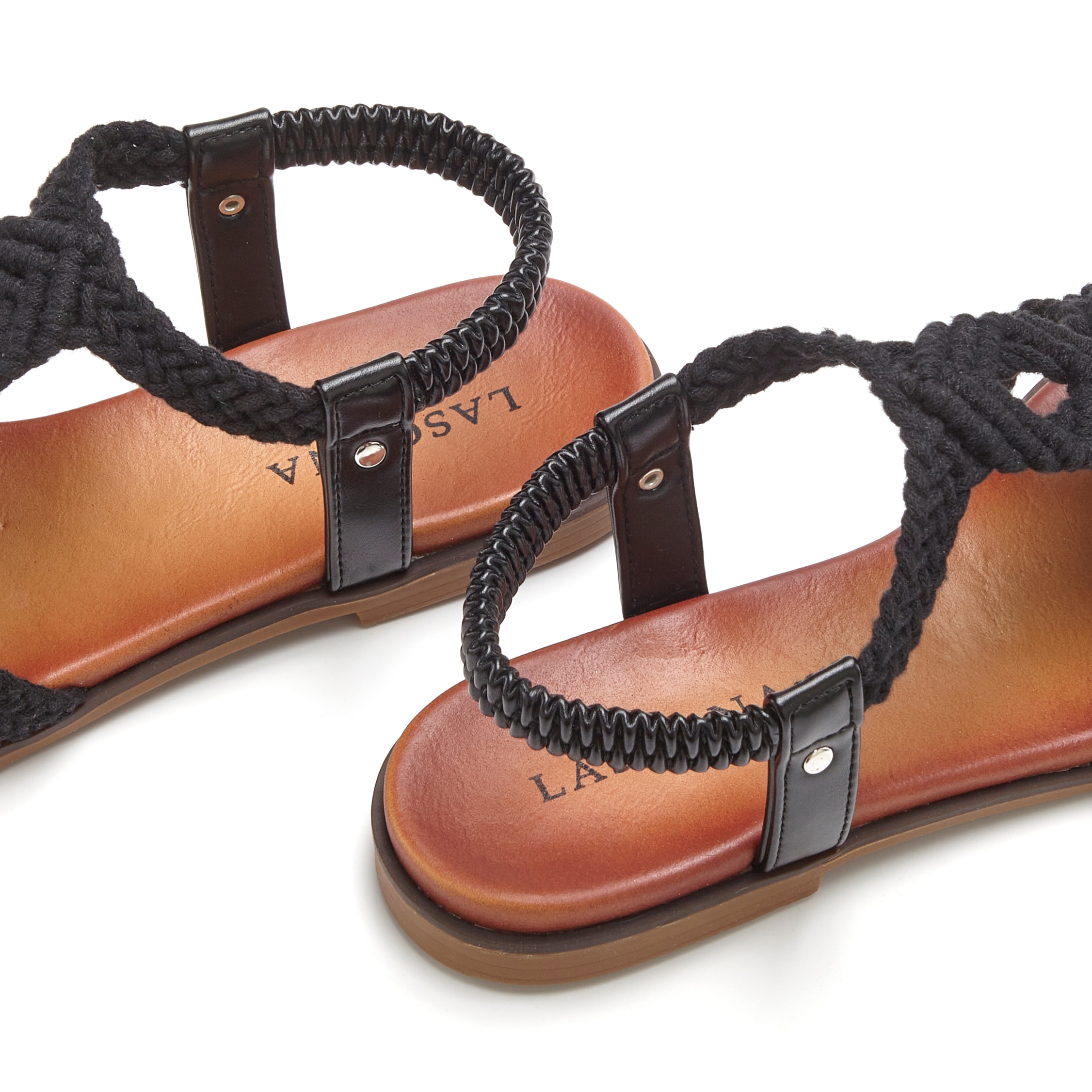 LASCANA Sandale »Sommerschuh, offener Schuh, Pantolette,«  in trendiger Häkeloptik, Glitzerdetails und elastischen Riemchen