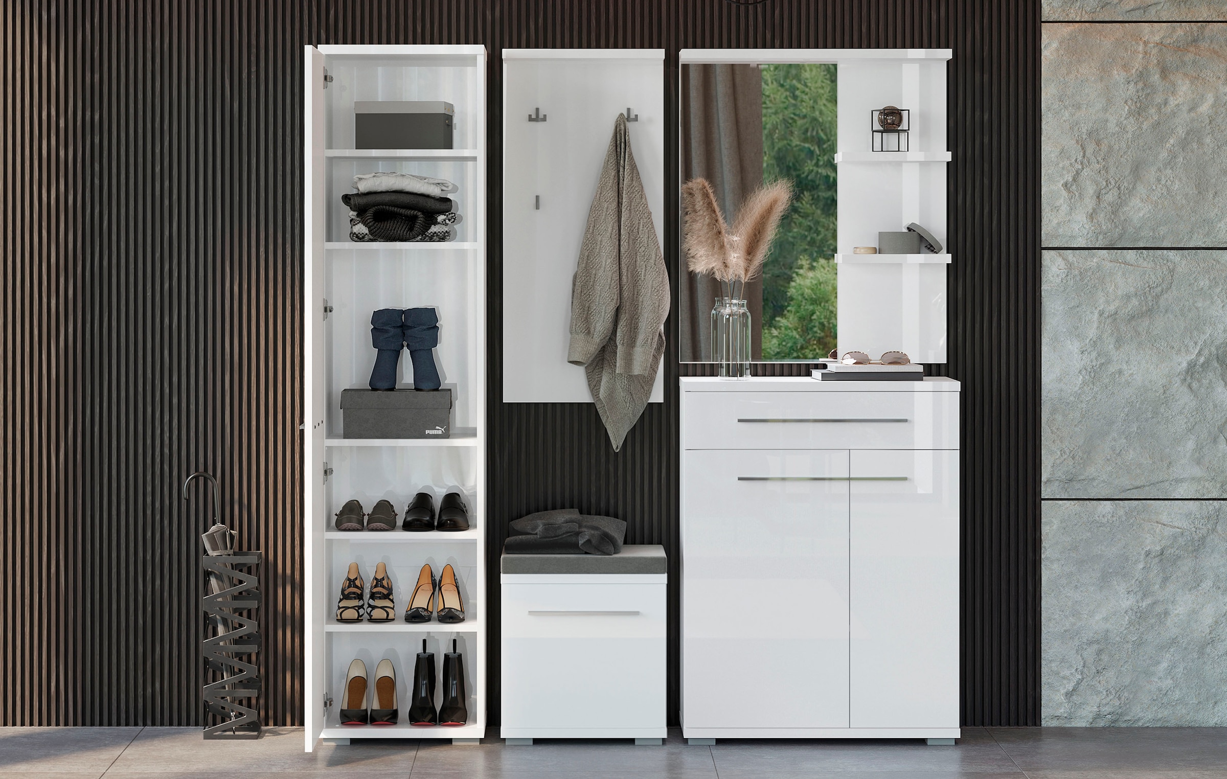 GOODproduct Garderobenschrank »Piano« (H/B/T):193/46/35cm,  UV lackiert, hochglänzend, Soft-Close Funktion