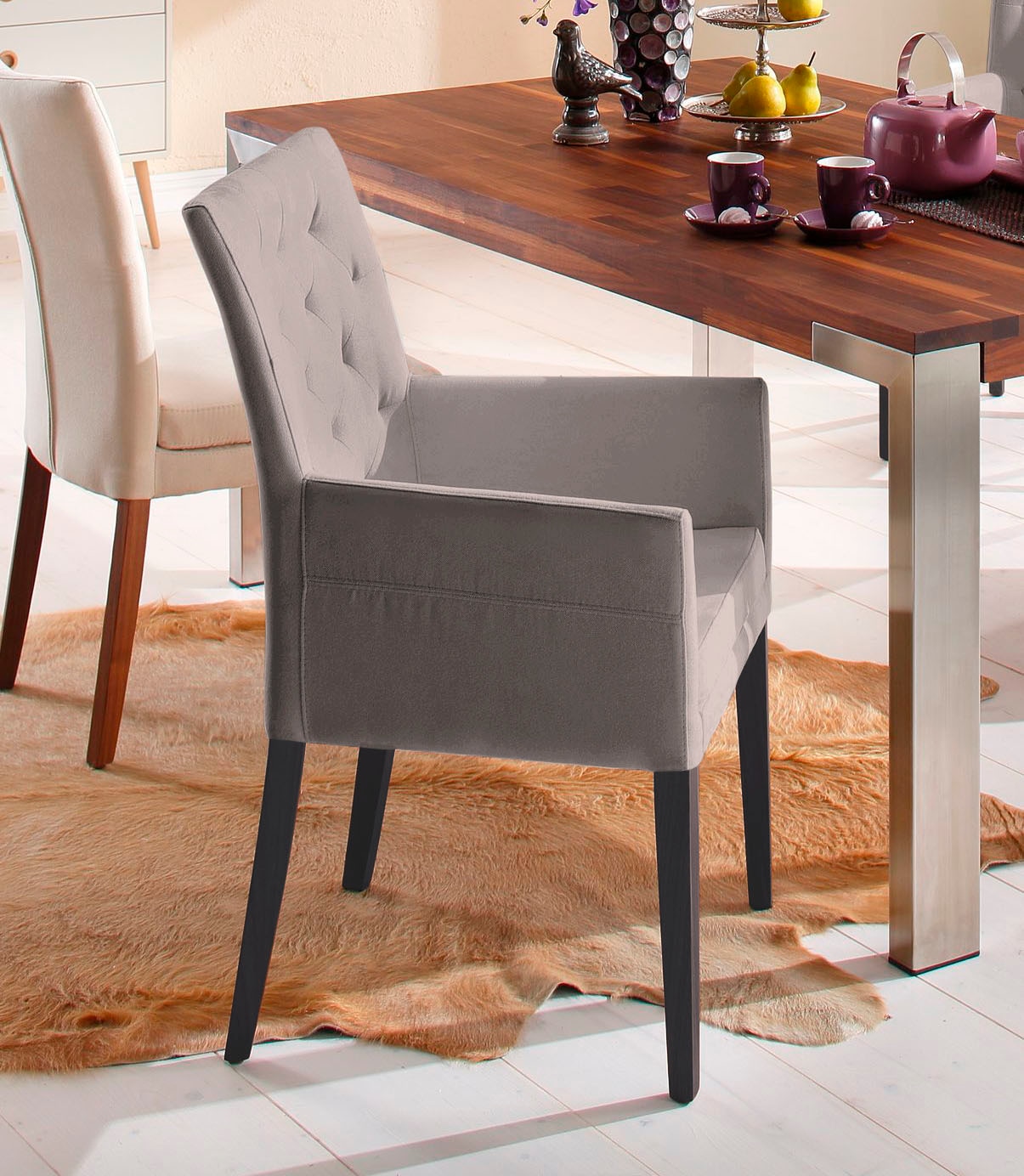 Home affaire Chaise avec accoudoirs »Colorado« () 1 cuisBeine aus massiver Buche, wengefarben lackiert