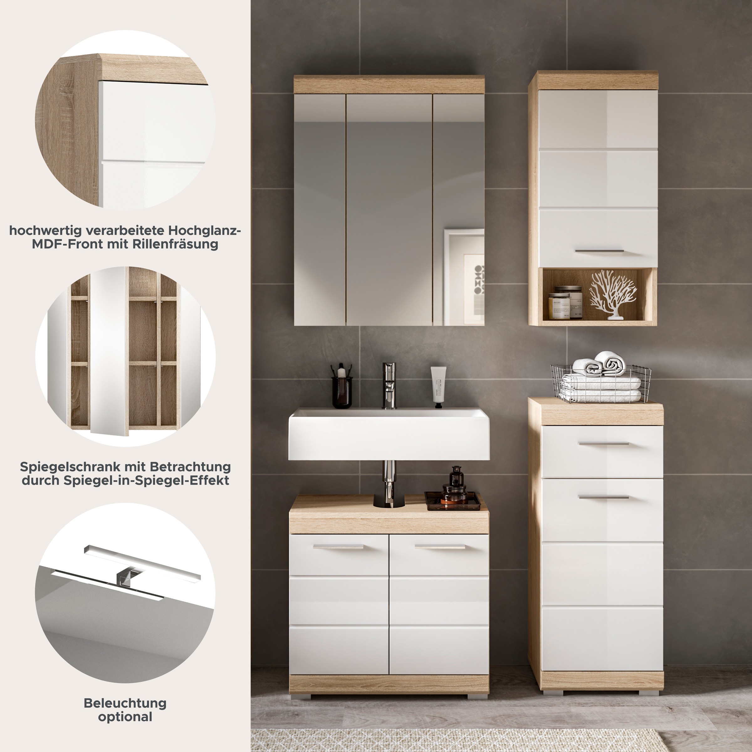 welltime Ensemble de meubles de salle de bain »SIENA, 4 teilig, bestehend aus:« Ensemble, BEST-SELLER !, 4 cuis tlg.