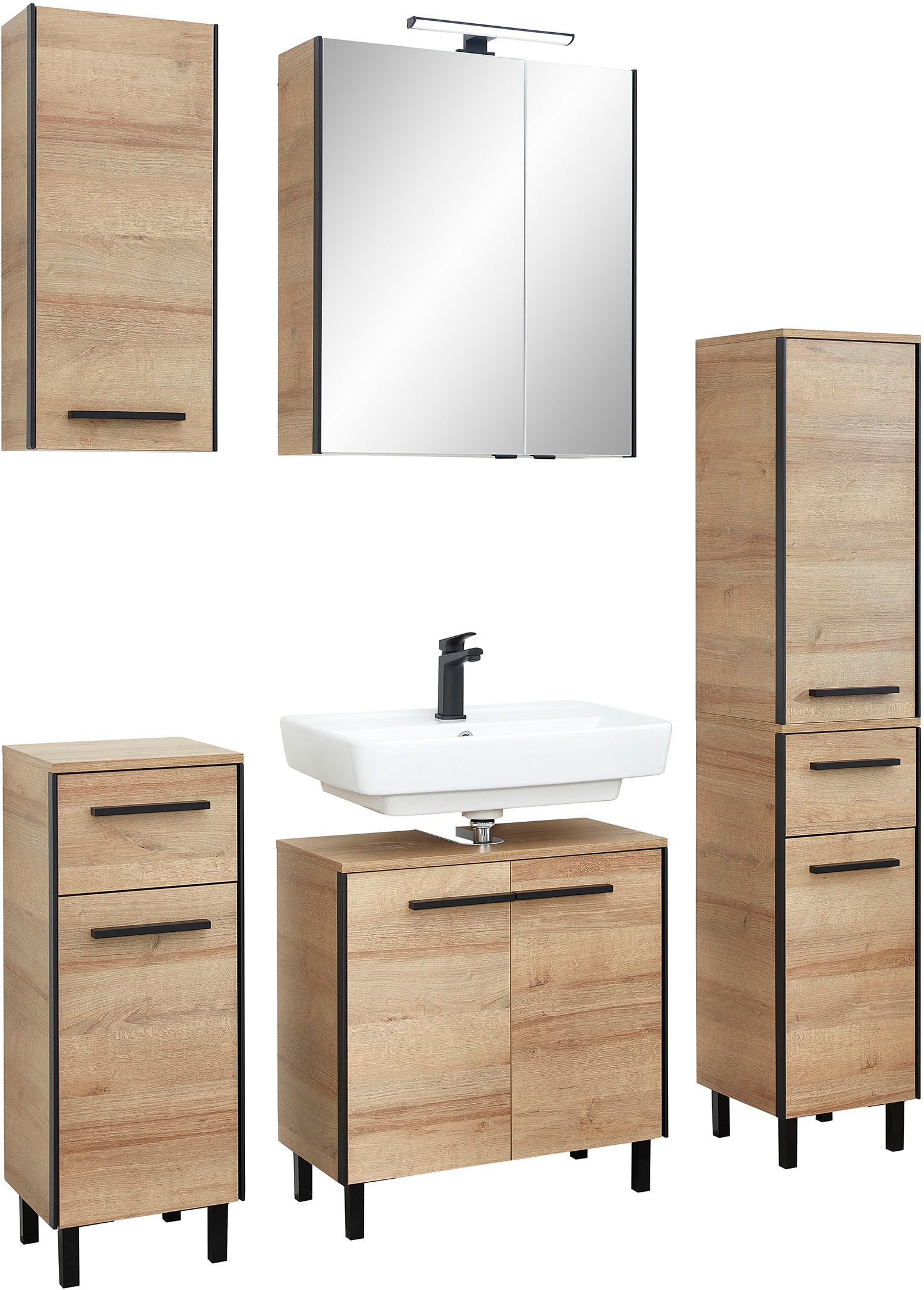 Saphir 1100000002199 »Quickset 395 5-teilig, Waschbeckenunterschrank mit LED-Spiegelschrank« 5 cuis tlg.